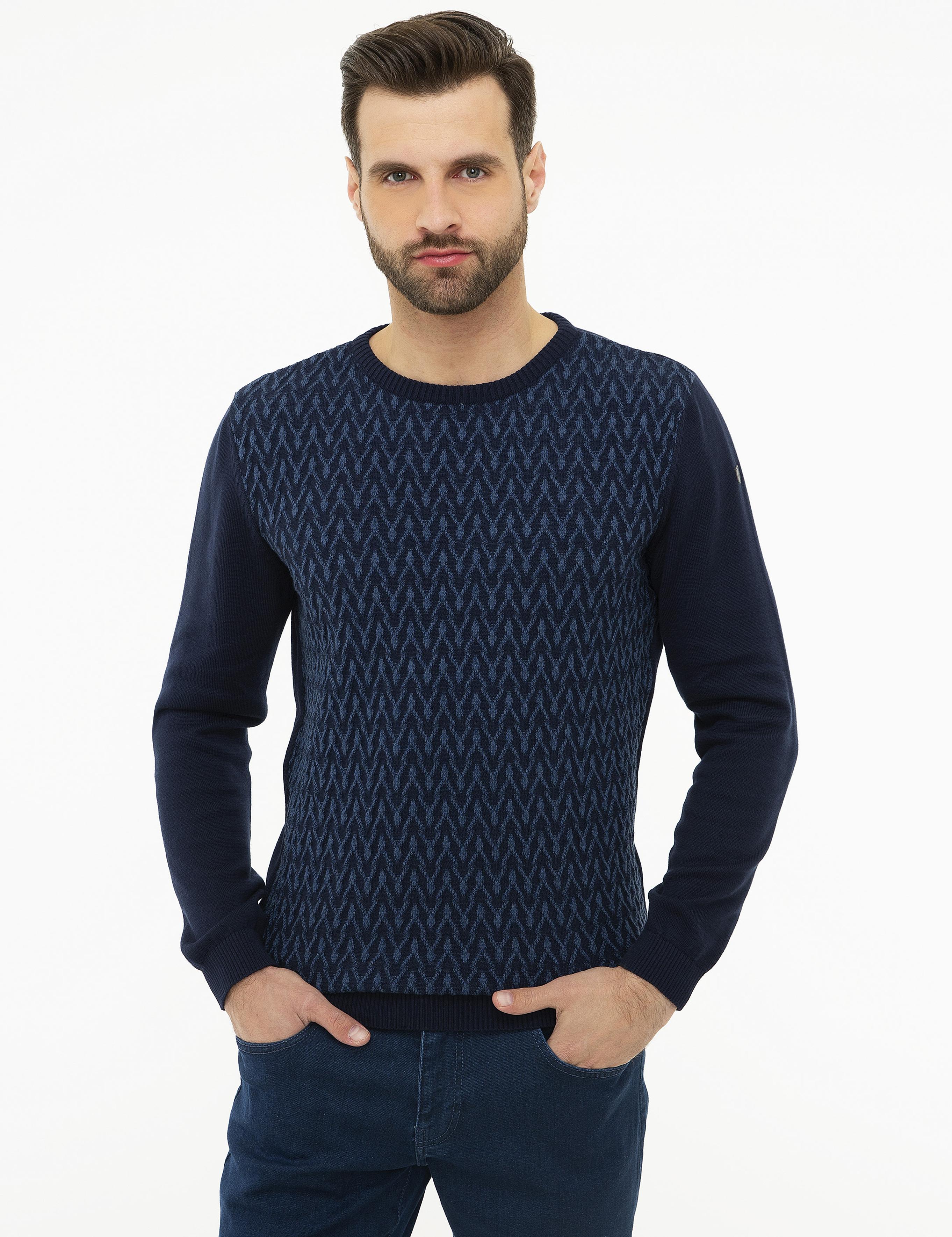 Lacivert Slim Fit Triko Kazak