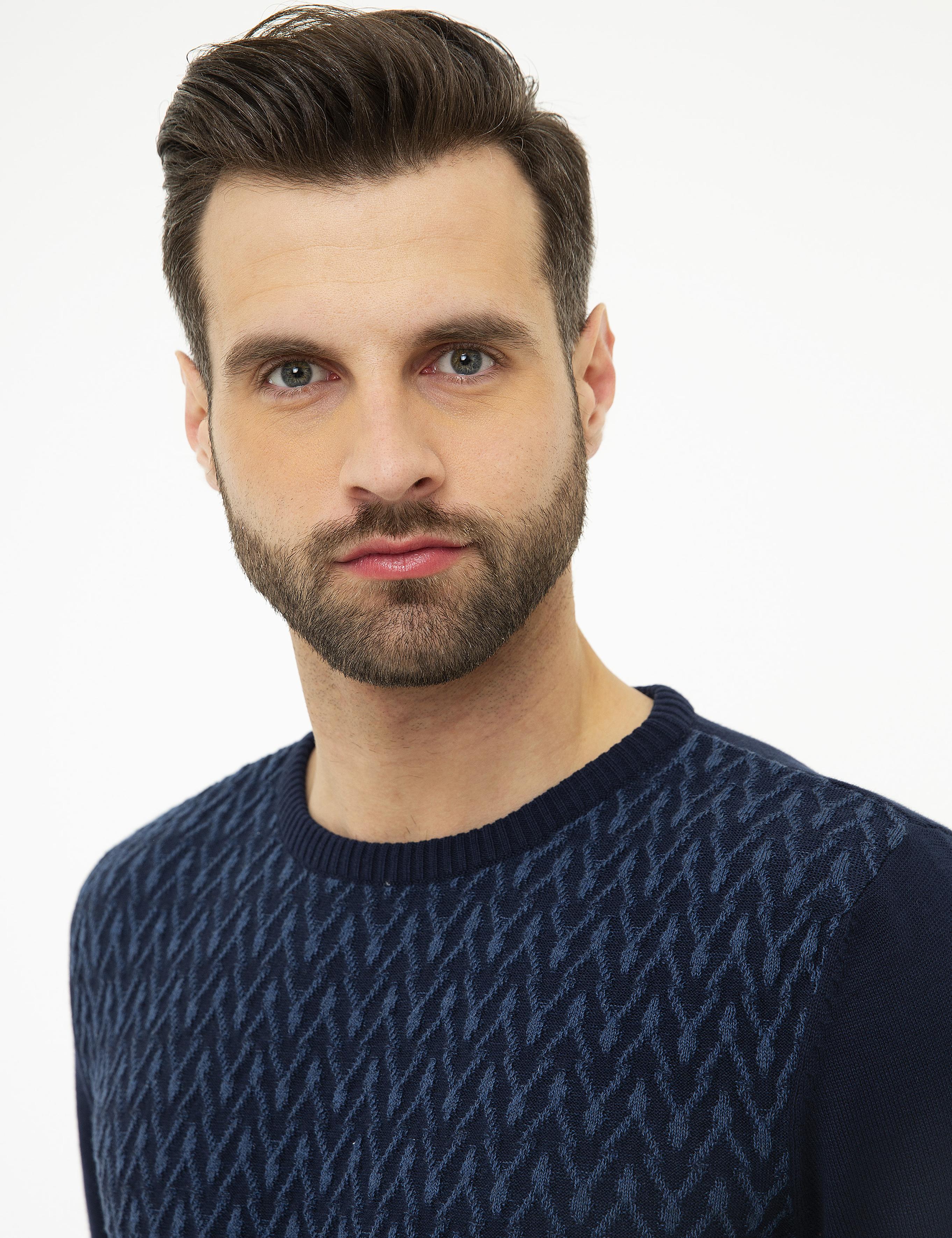 Lacivert Slim Fit Triko Kazak