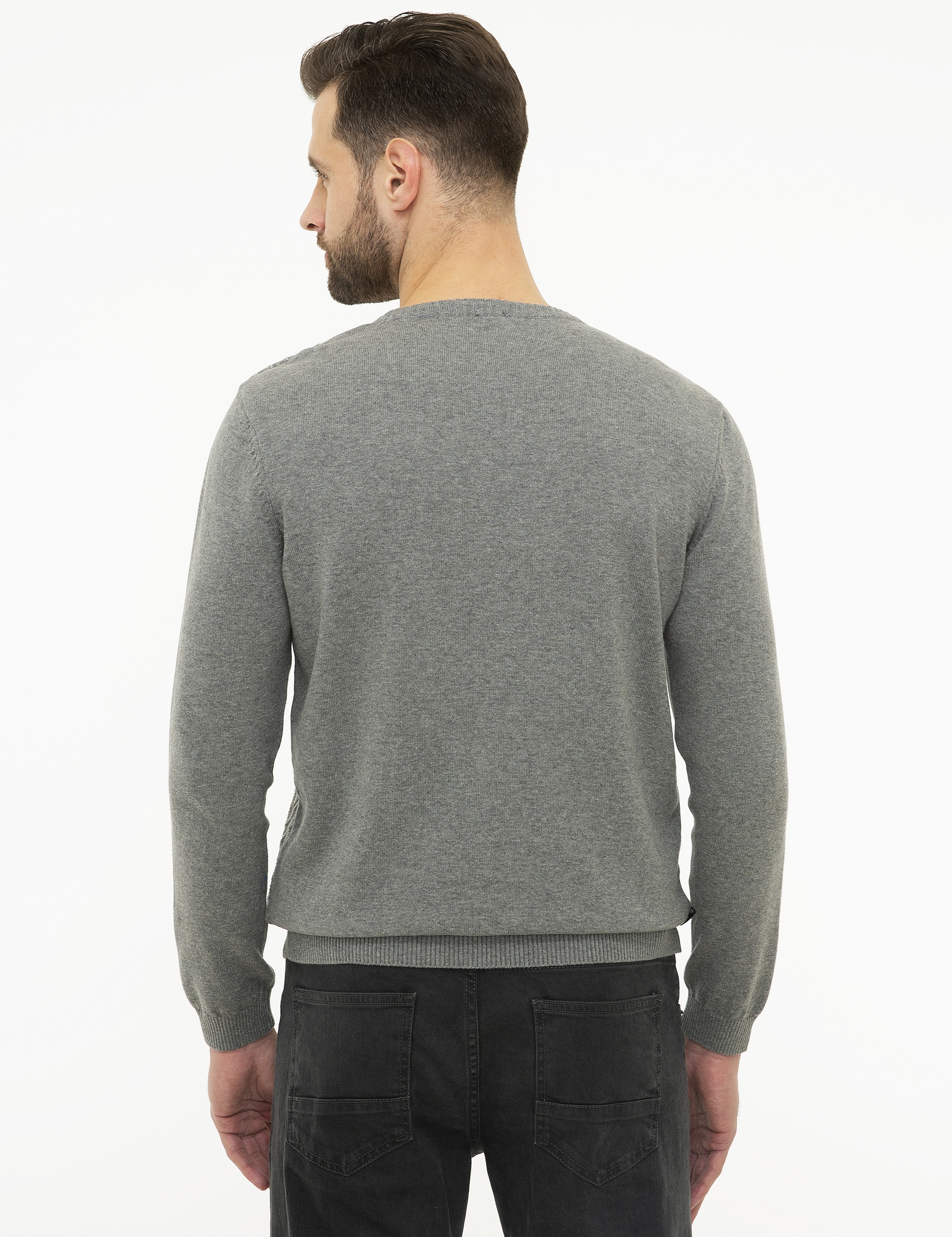 Gri Melanj Slim Fit Triko Kazak - Image 4