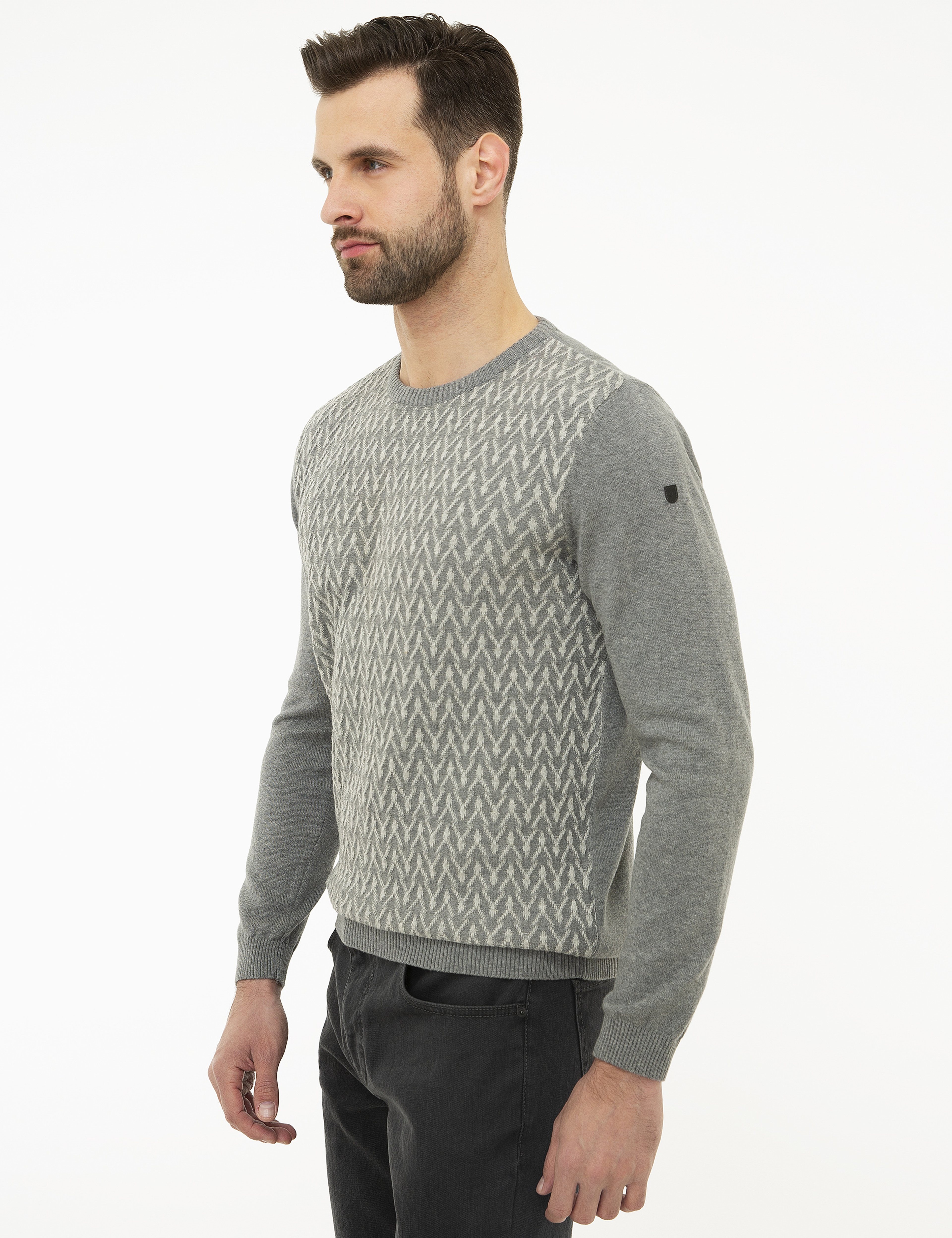 Gri Melanj Slim Fit Triko Kazak