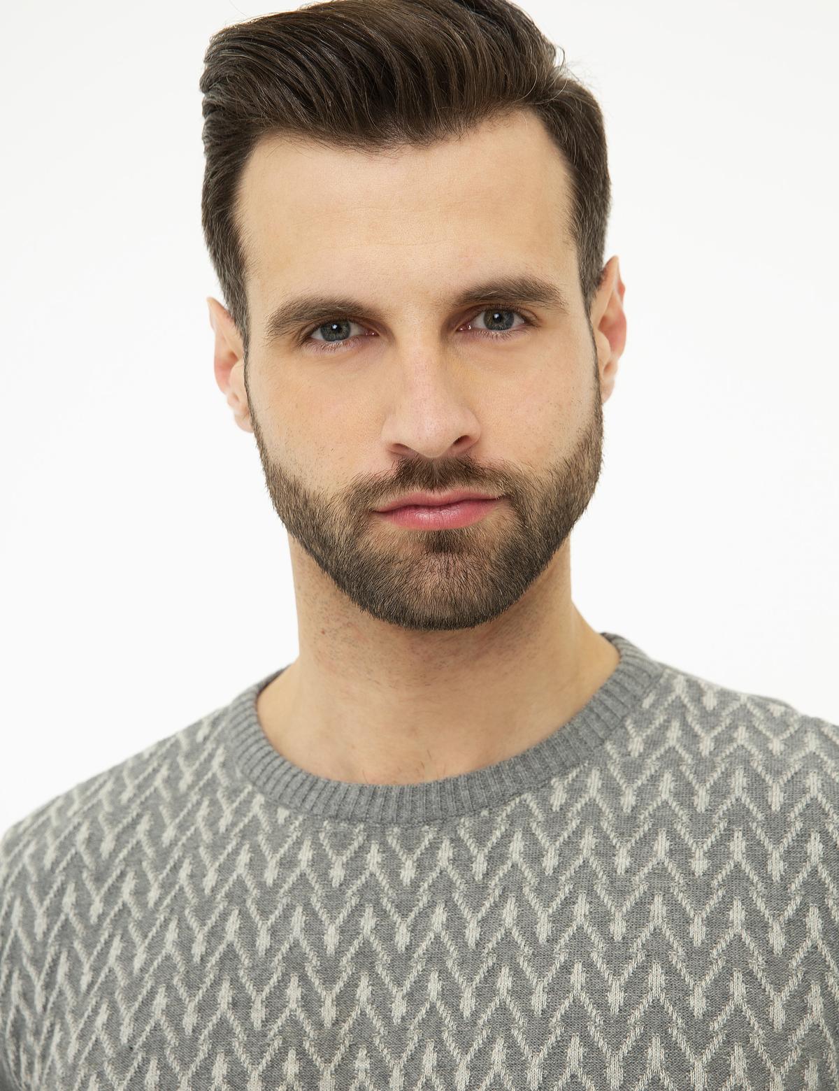 Gri Melanj Slim Fit Triko Kazak - 50218126016