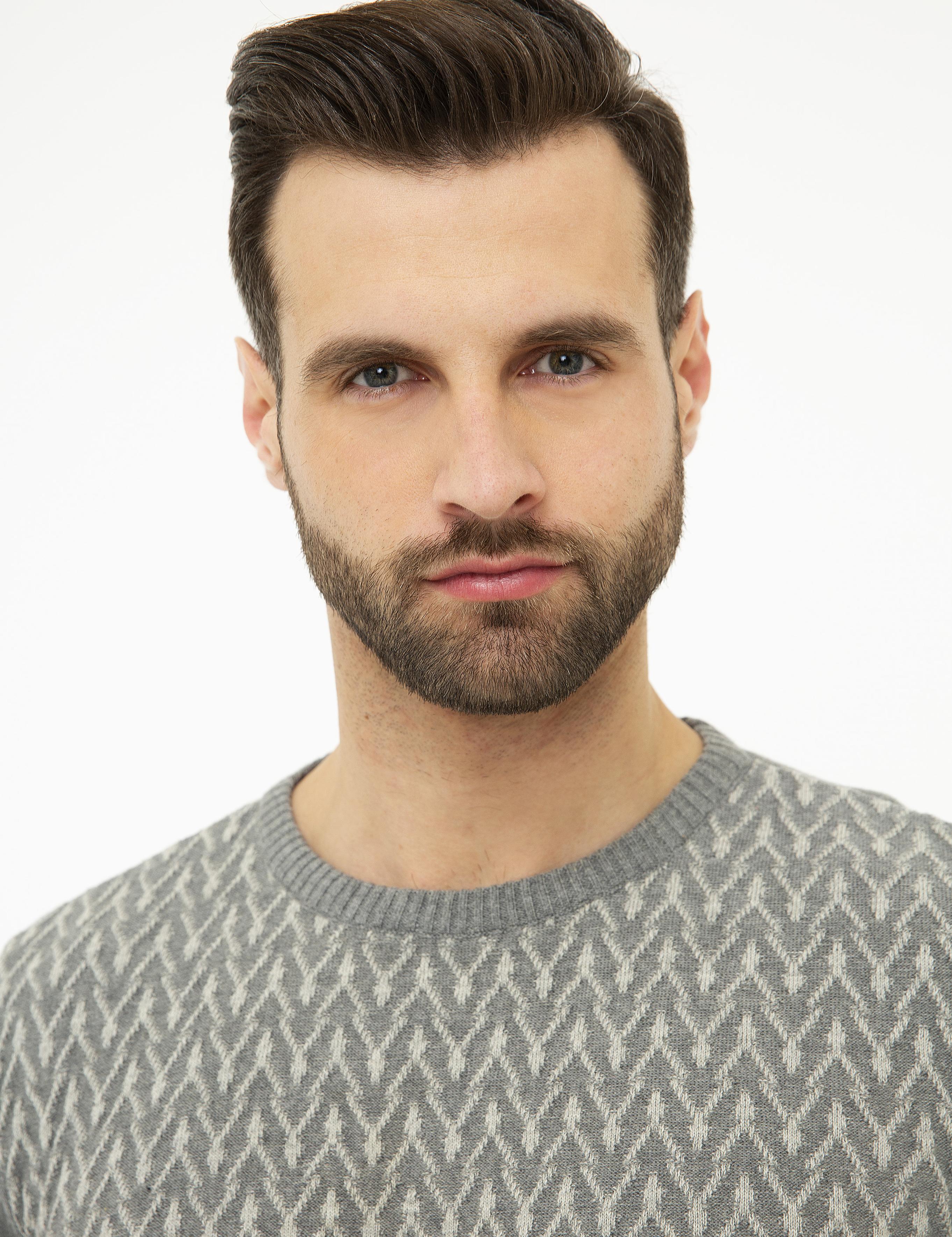 Gri Melanj Slim Fit Triko Kazak