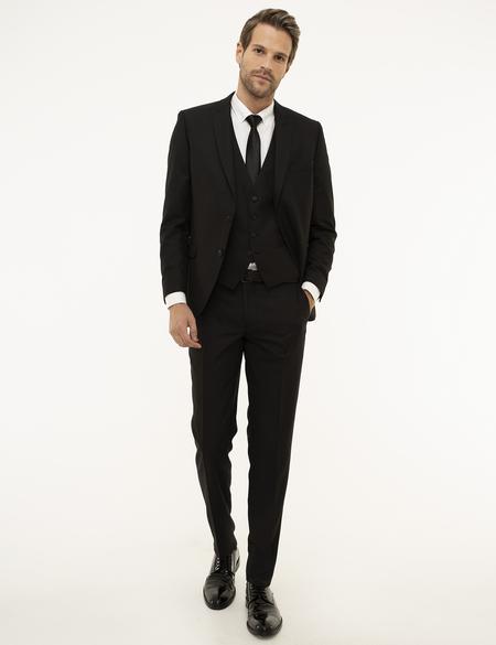 Siyah Ekstra Slim Fit Yelekli Takım Elbise - 50216073044