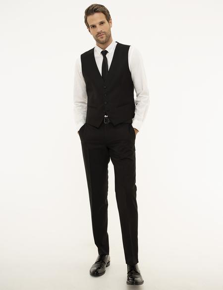 Siyah Ekstra Slim Fit Yelekli Takım Elbise - 50216073044