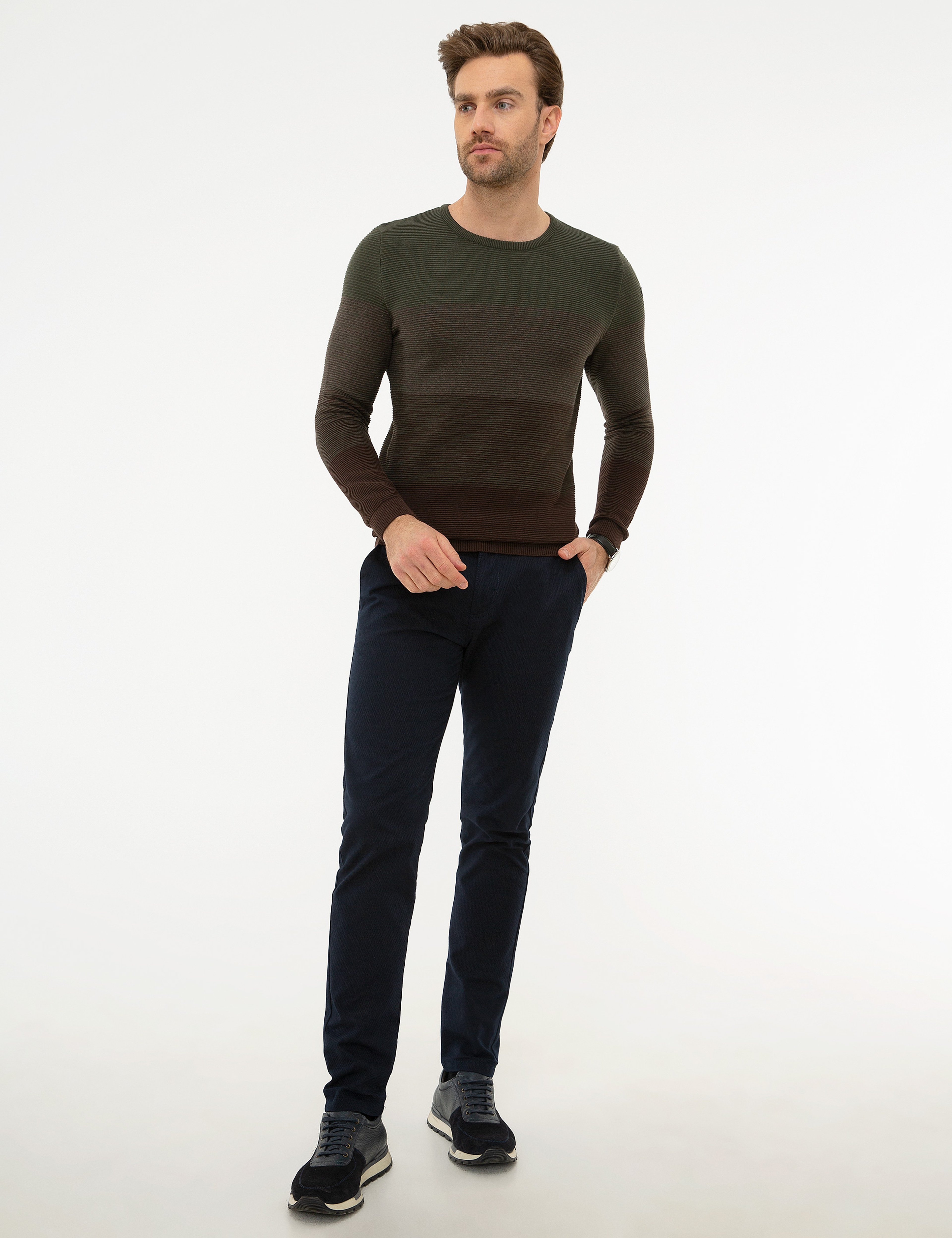 Haki Slim Fit Triko Kazak - Image 5