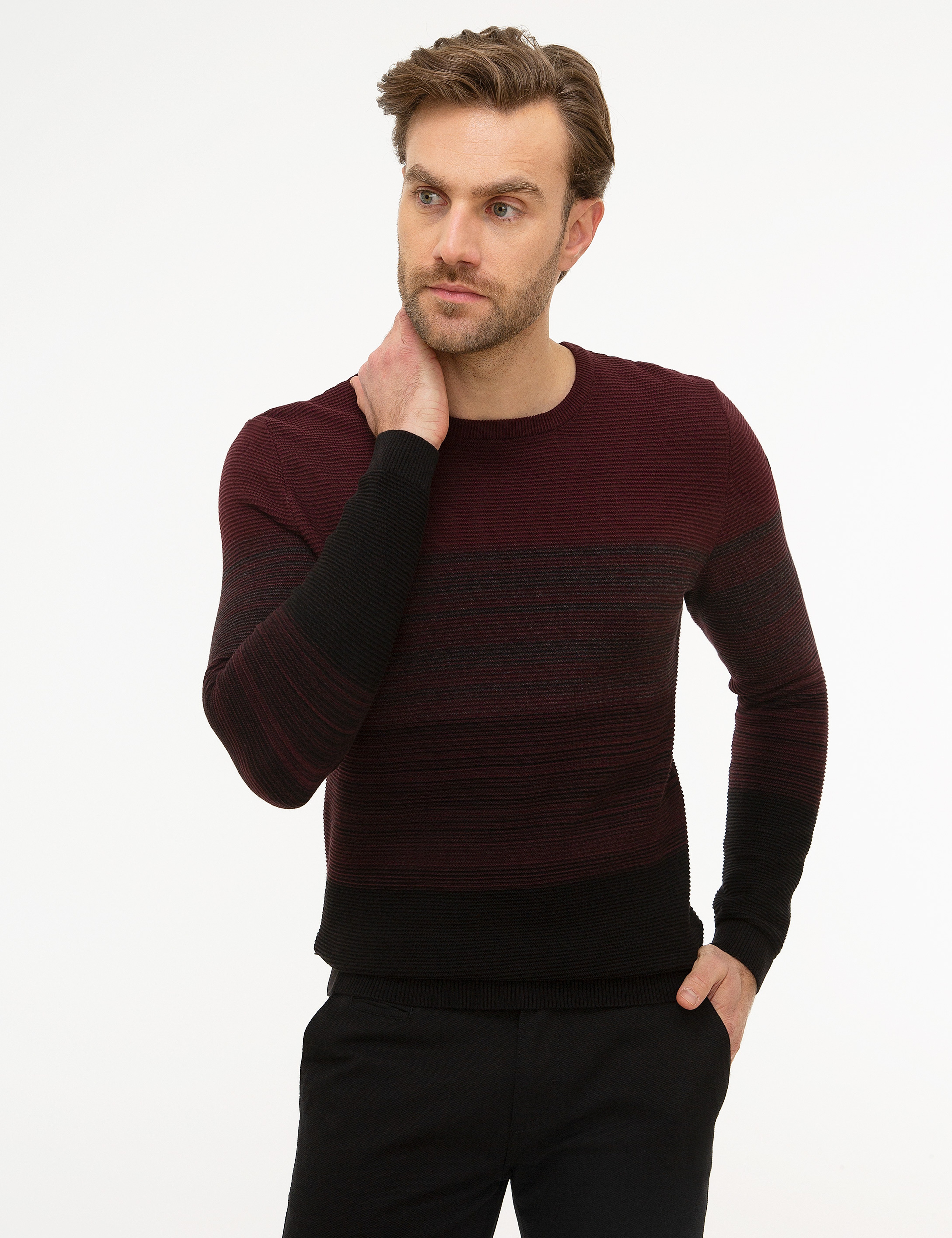 Antrasit Melanj Slim Fit Bisiklet Yaka Triko Kazak - Image 2
