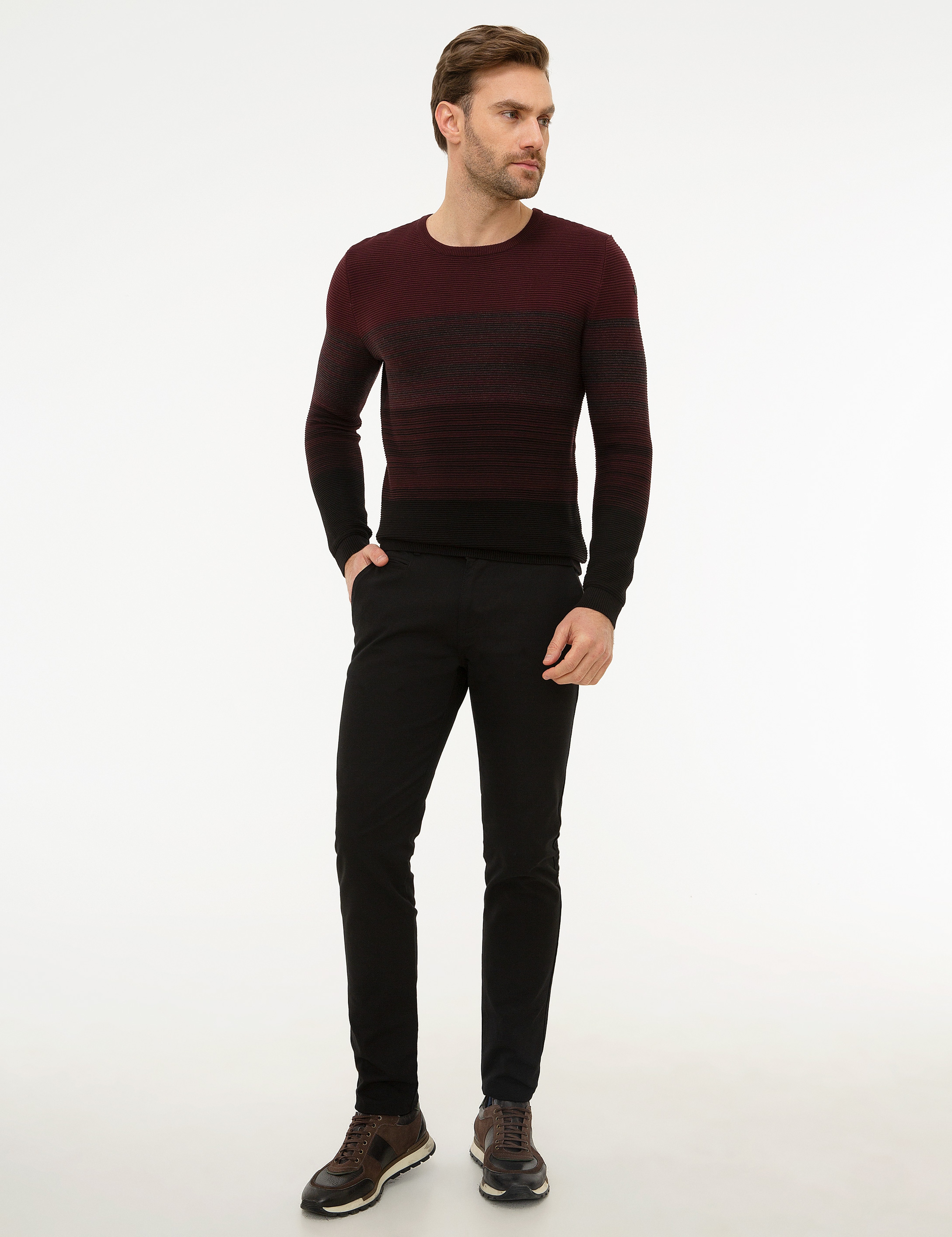 Antrasit Melanj Slim Fit Bisiklet Yaka Triko Kazak - Image 5