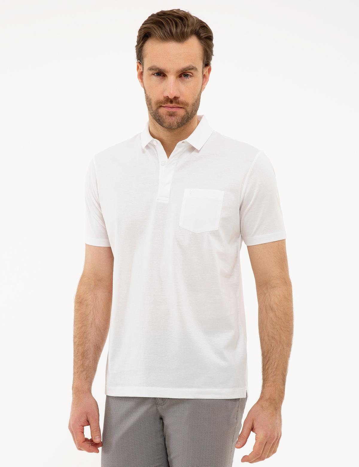 Beyaz Regular Fit Polo Yaka Basic Tişört - 50218620017