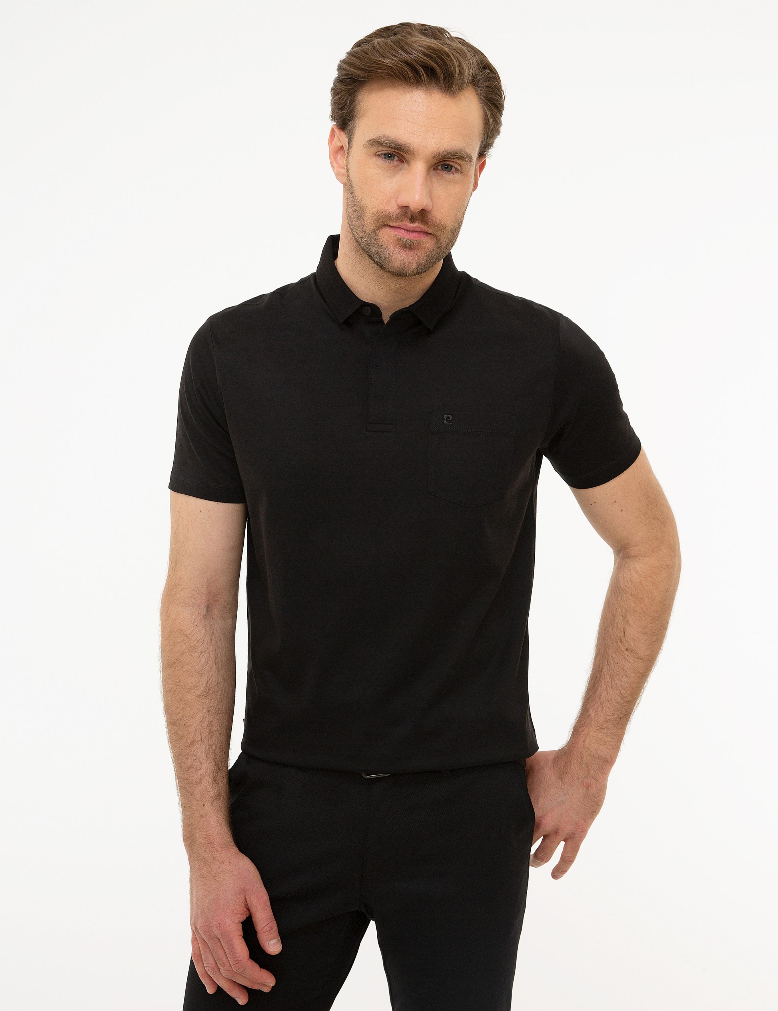Siyah Regular Fit Polo Yaka Basic T-Shirt