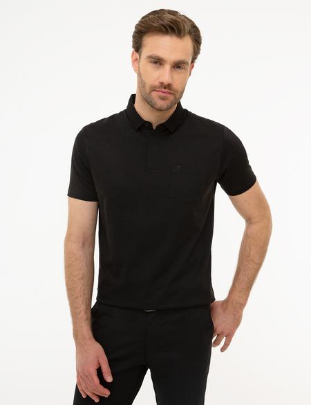 Siyah Regular Fit Polo Yaka Basic T-Shirt - 50218620035