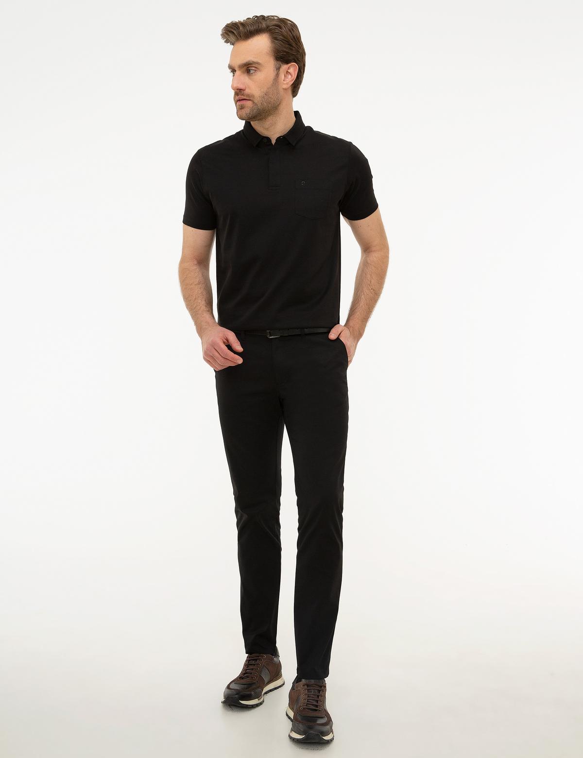 Siyah Regular Fit Polo Yaka Basic T-Shirt - 50218620035