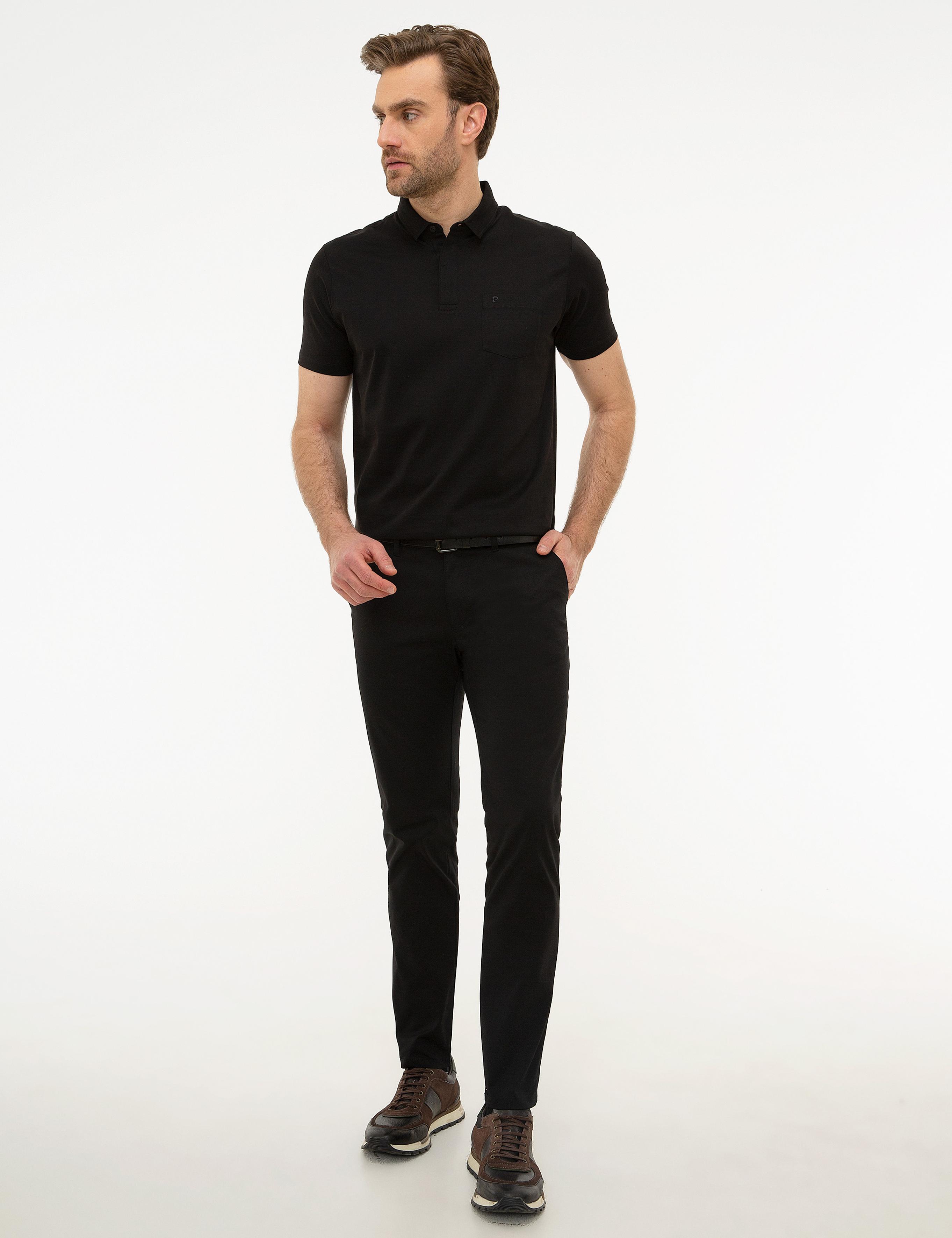 Siyah Regular Fit Polo Yaka Basic T-Shirt