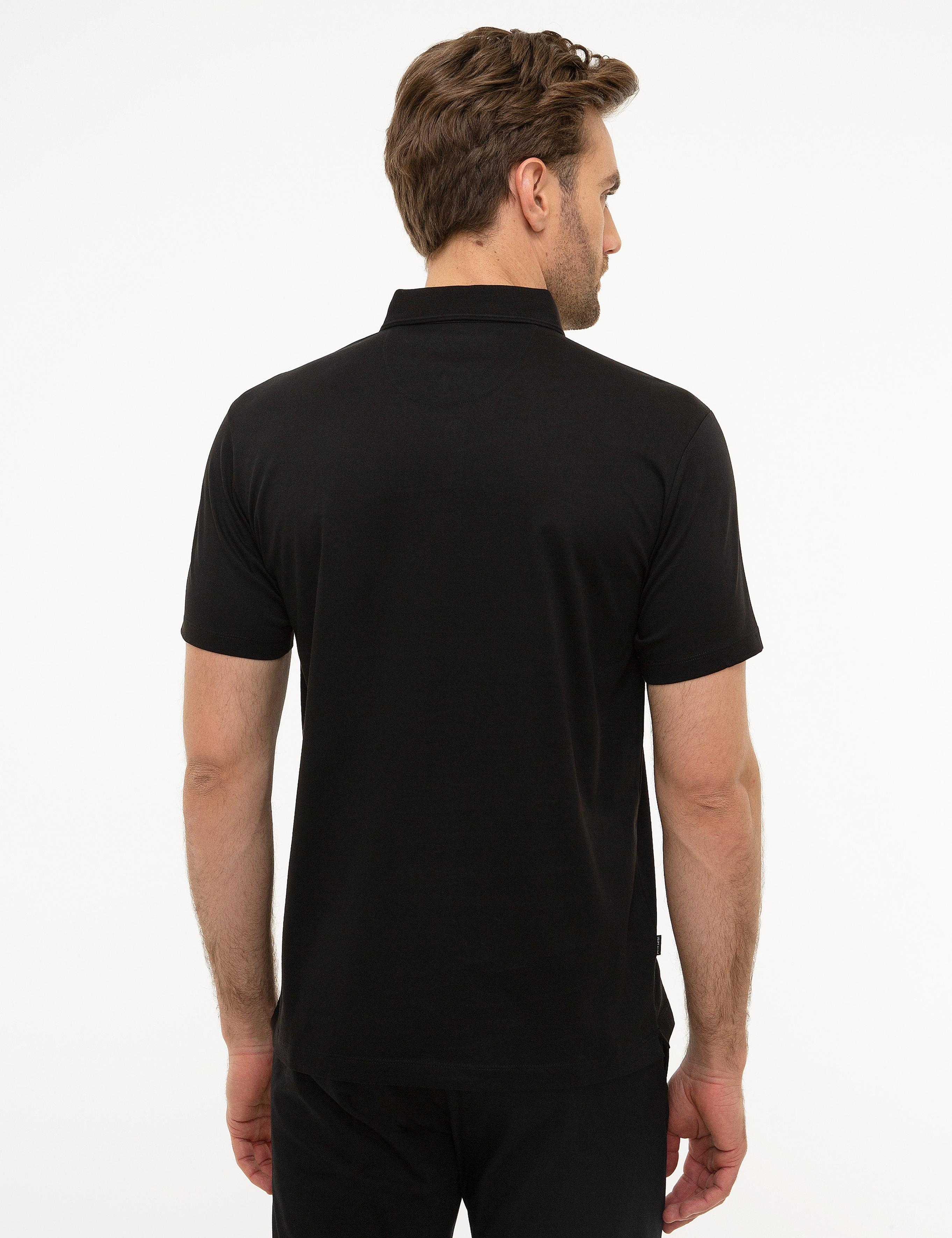 Siyah Regular Fit Polo Yaka Basic T-Shirt
