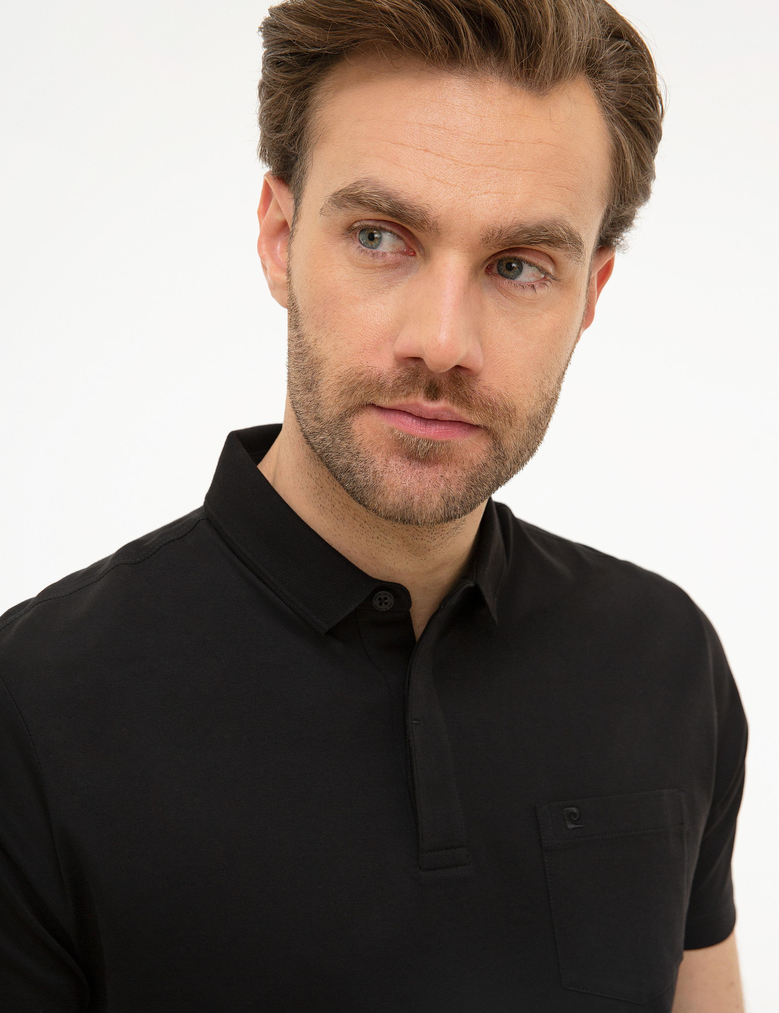 Siyah Regular Fit Polo Yaka Basic T-Shirt