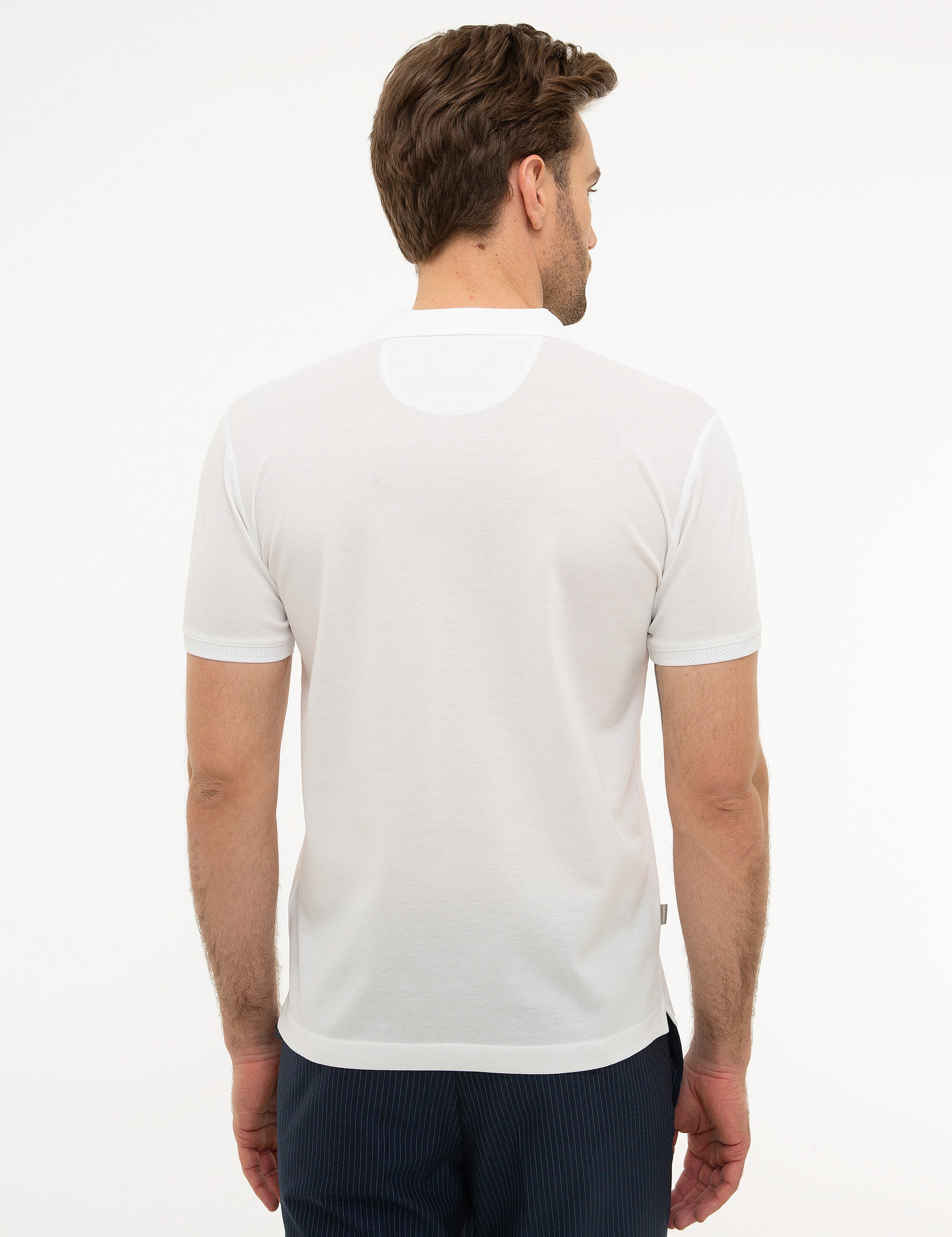 Beyaz Slim Fit Basic Polo Yaka T-Shirt - Image 3
