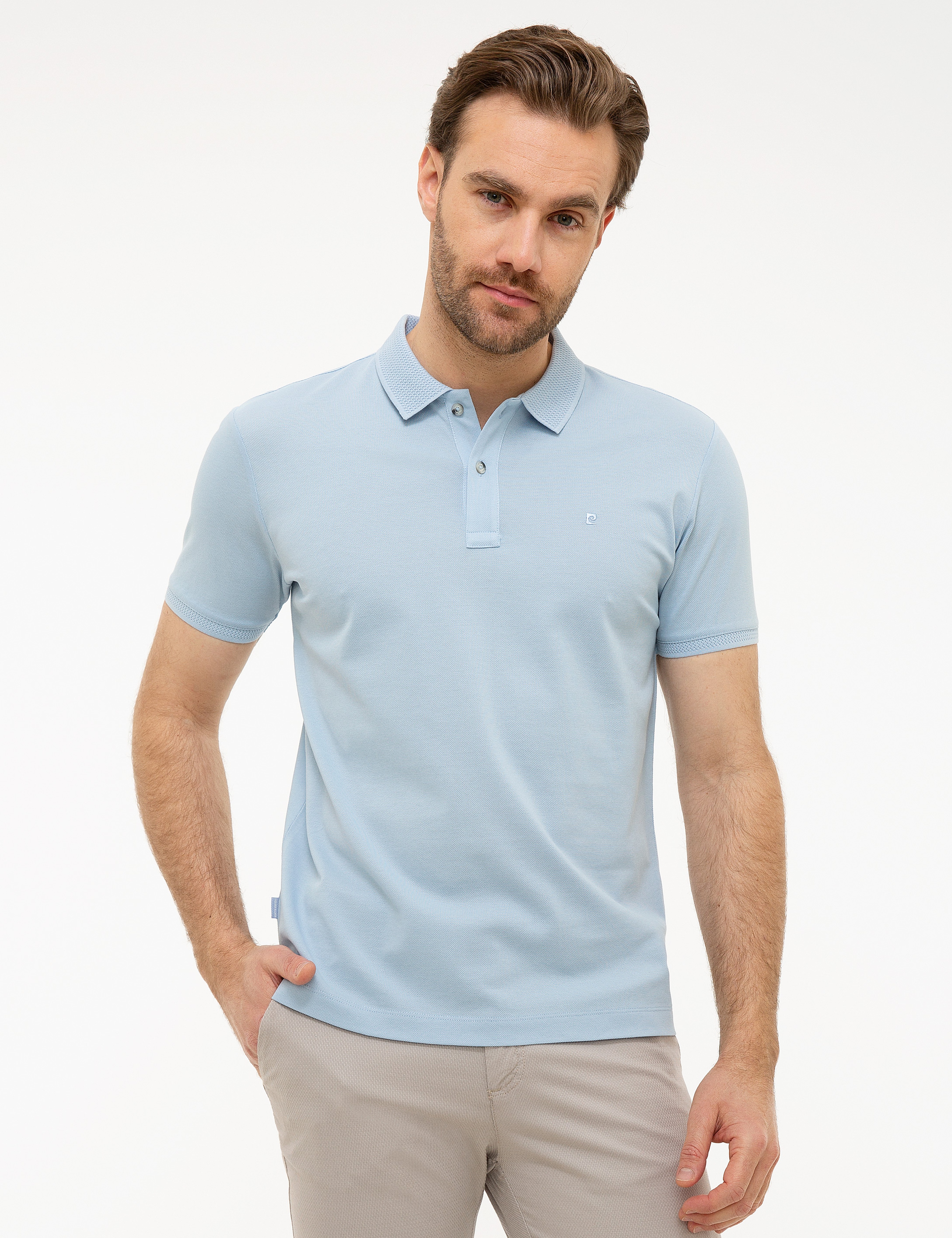 Açık Mavi Slim Fit Basic Polo Yaka T-Shirt - Image 2