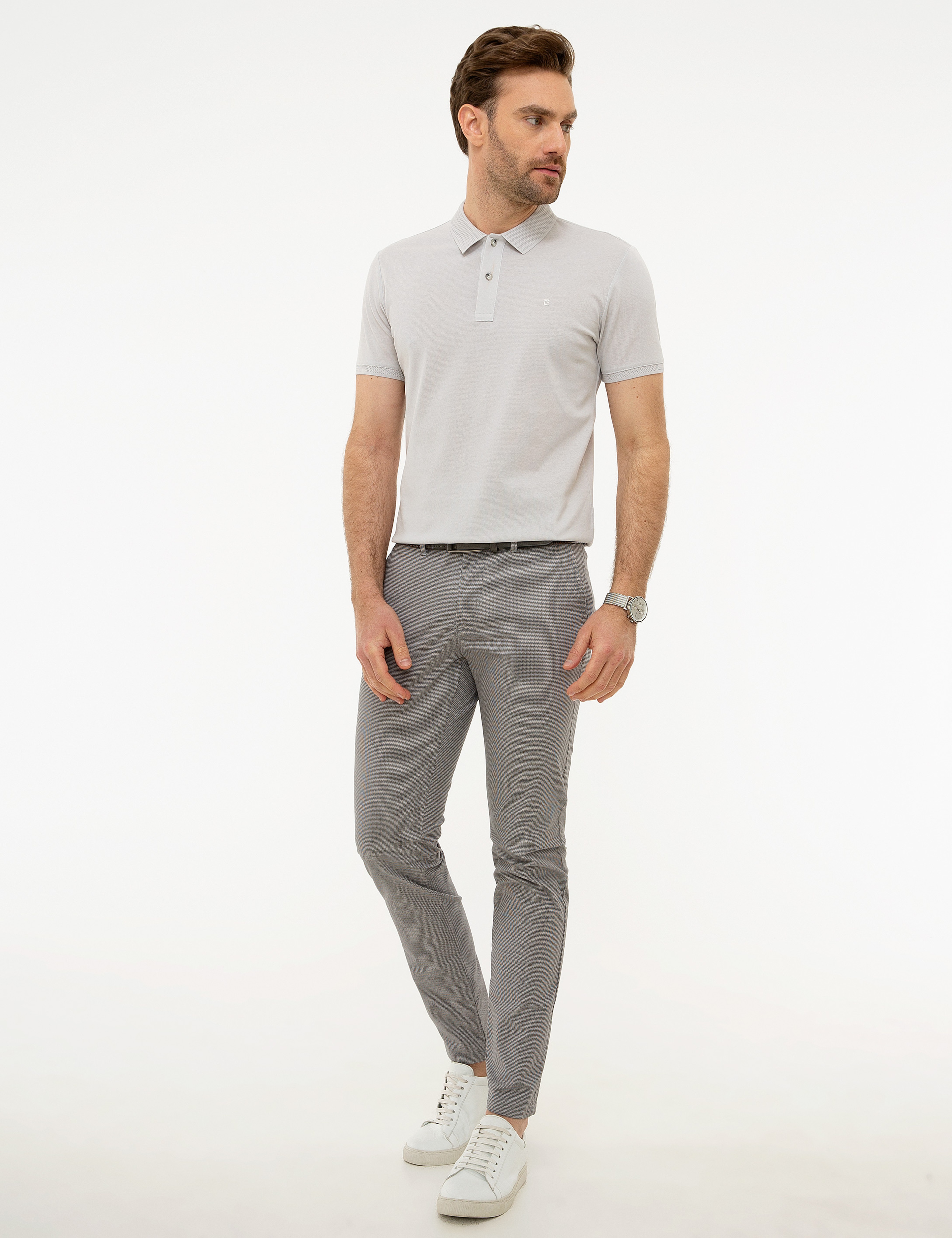 Açık Gri Slim Fit Basic Polo Yaka T-Shirt - Image 4