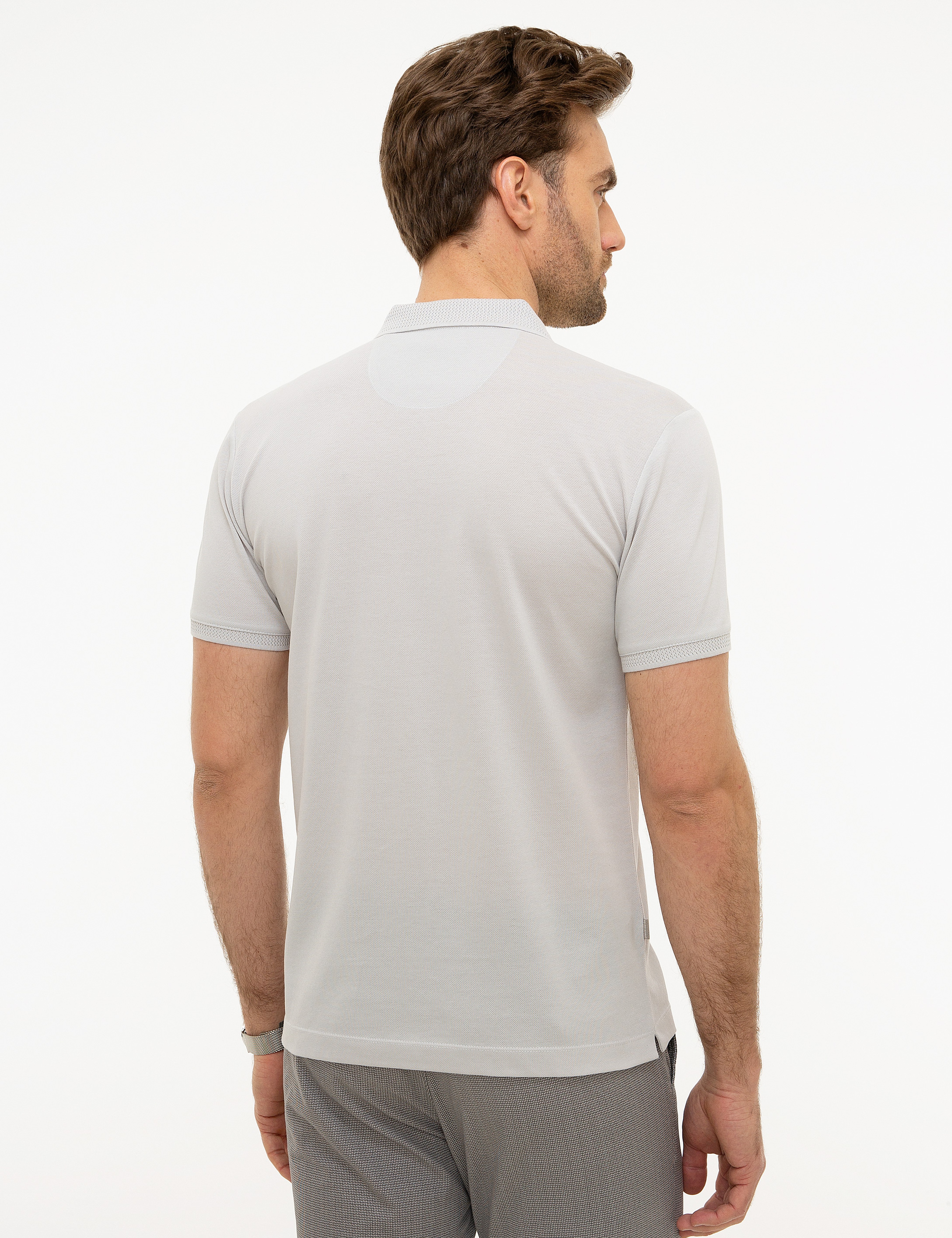 Açık Gri Slim Fit Basic Polo Yaka T-Shirt - Image 3