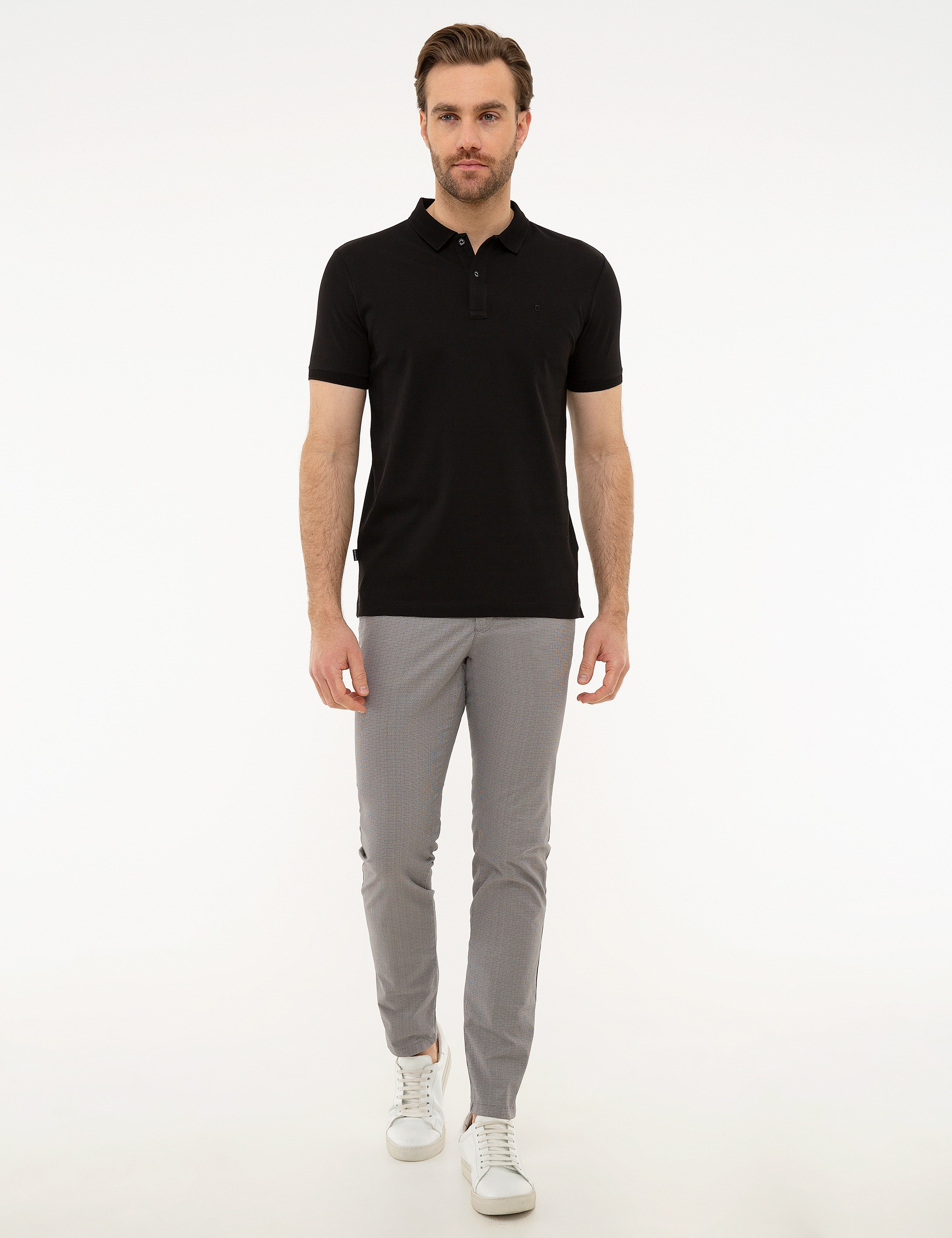 Siyah Slim Fit Basic Polo Yaka T-Shirt - Image 4