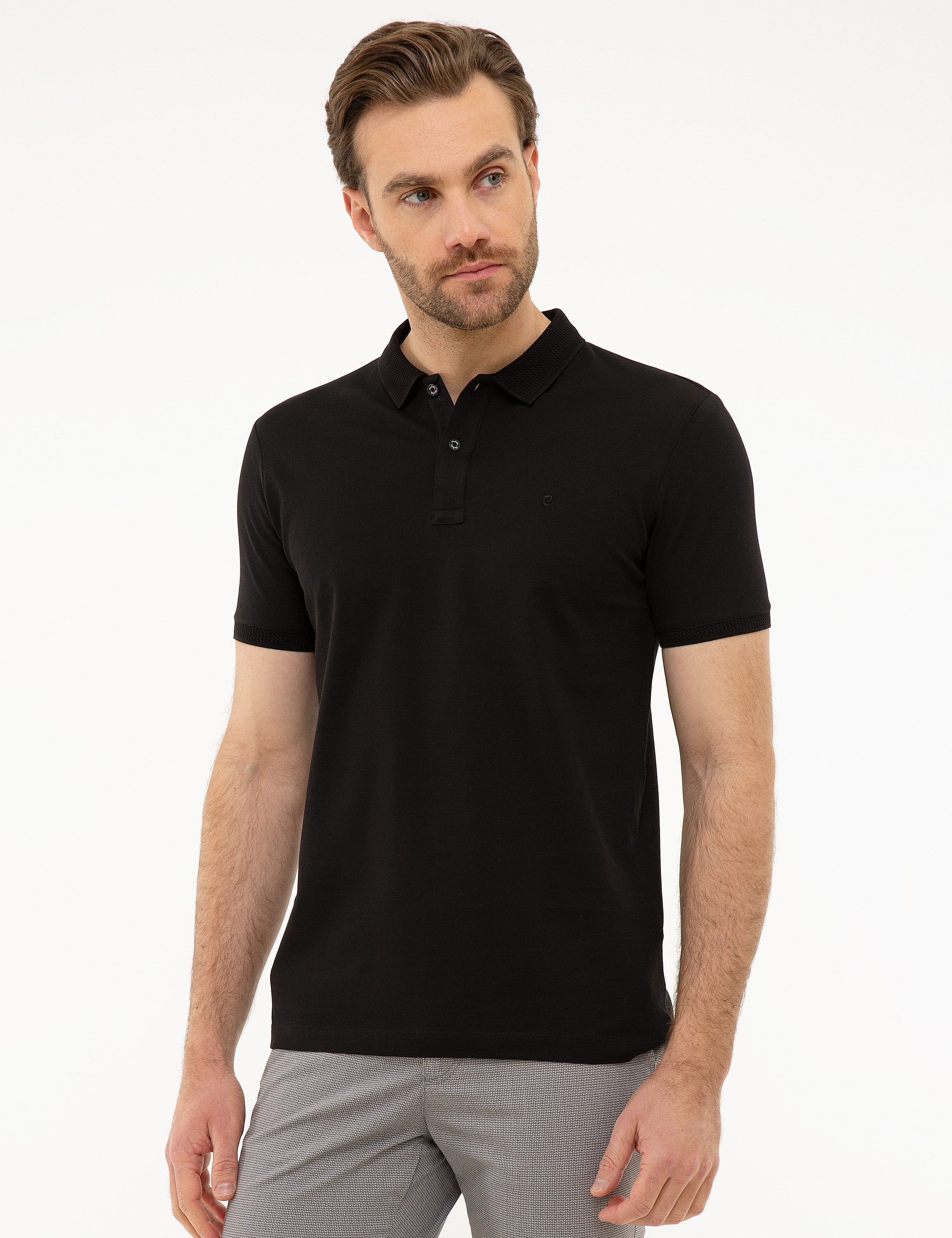 Siyah Slim Fit Basic Polo Yaka T-Shirt