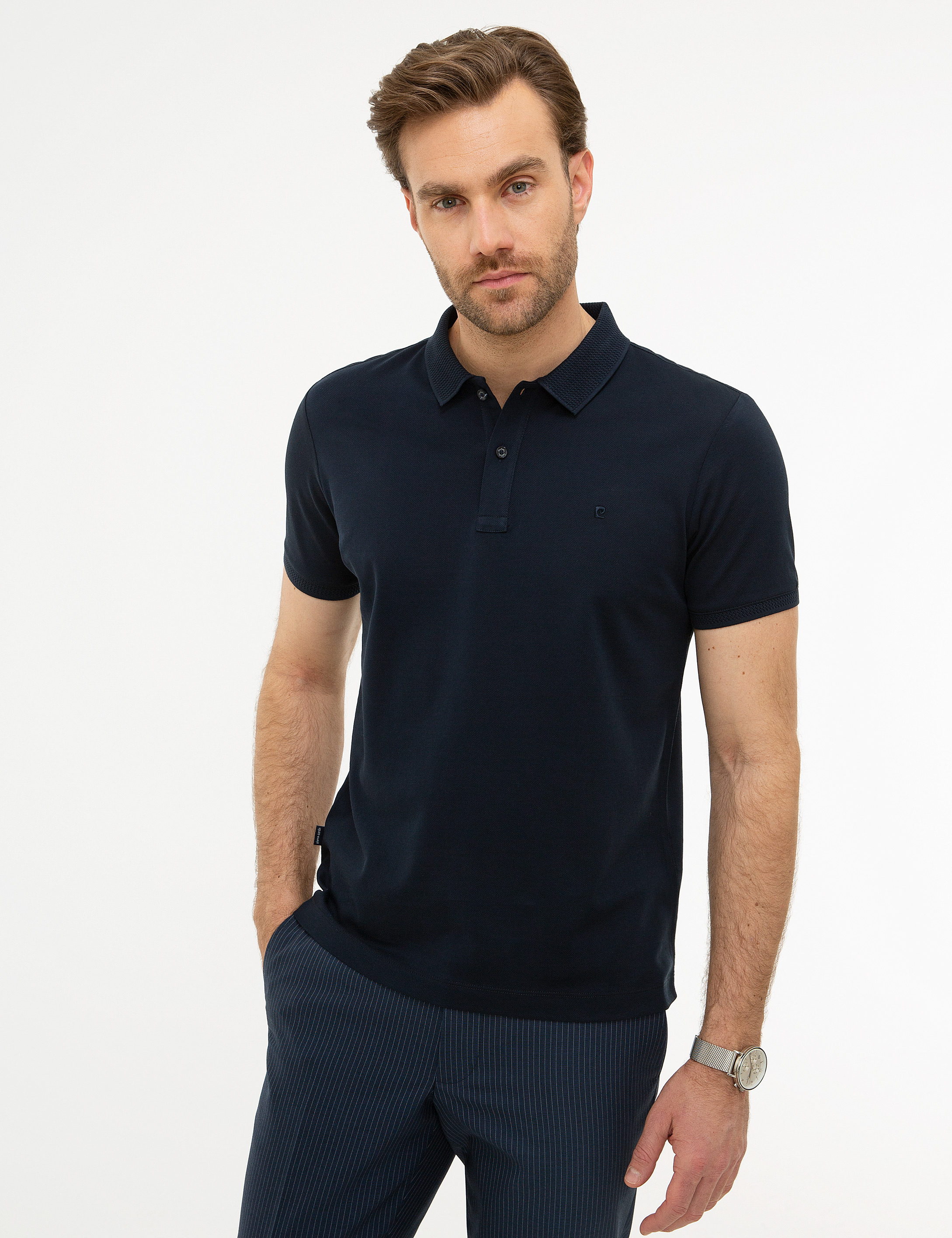 Koyu Lacivert Slim Fit Basic Polo Yaka T-Shirt - Image 1