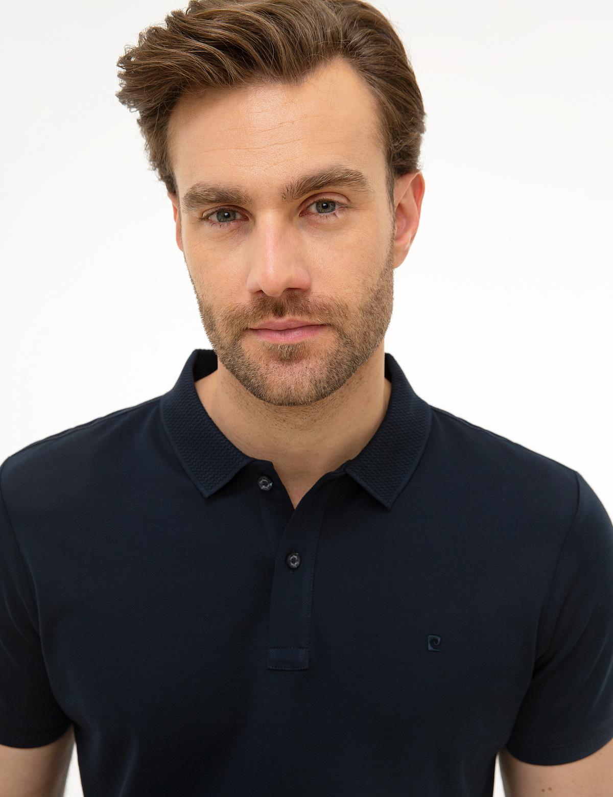 Koyu Lacivert Slim Fit Basic Polo Yaka T-Shirt - 50218618078