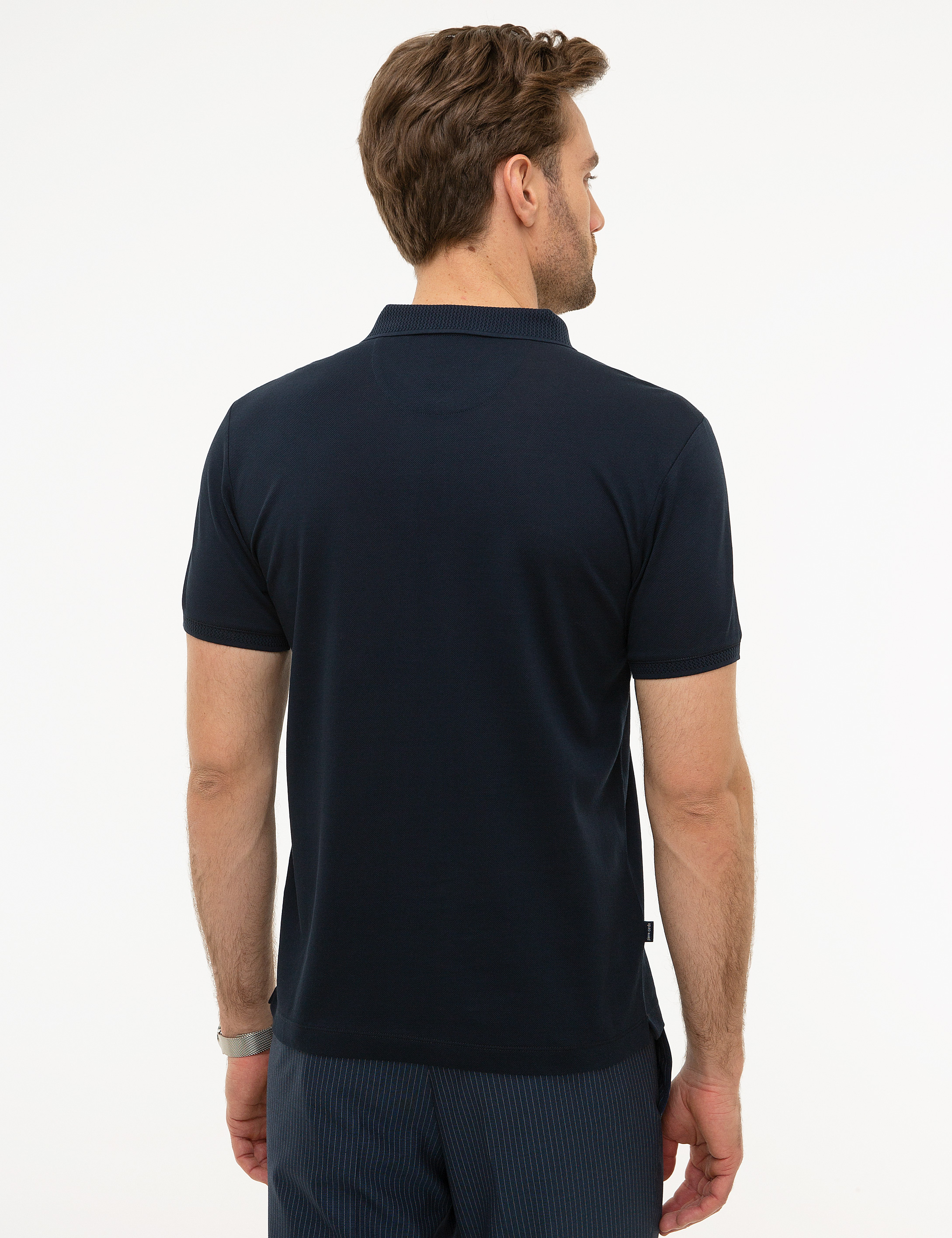 Koyu Lacivert Slim Fit Basic Polo Yaka T-Shirt - Image 3