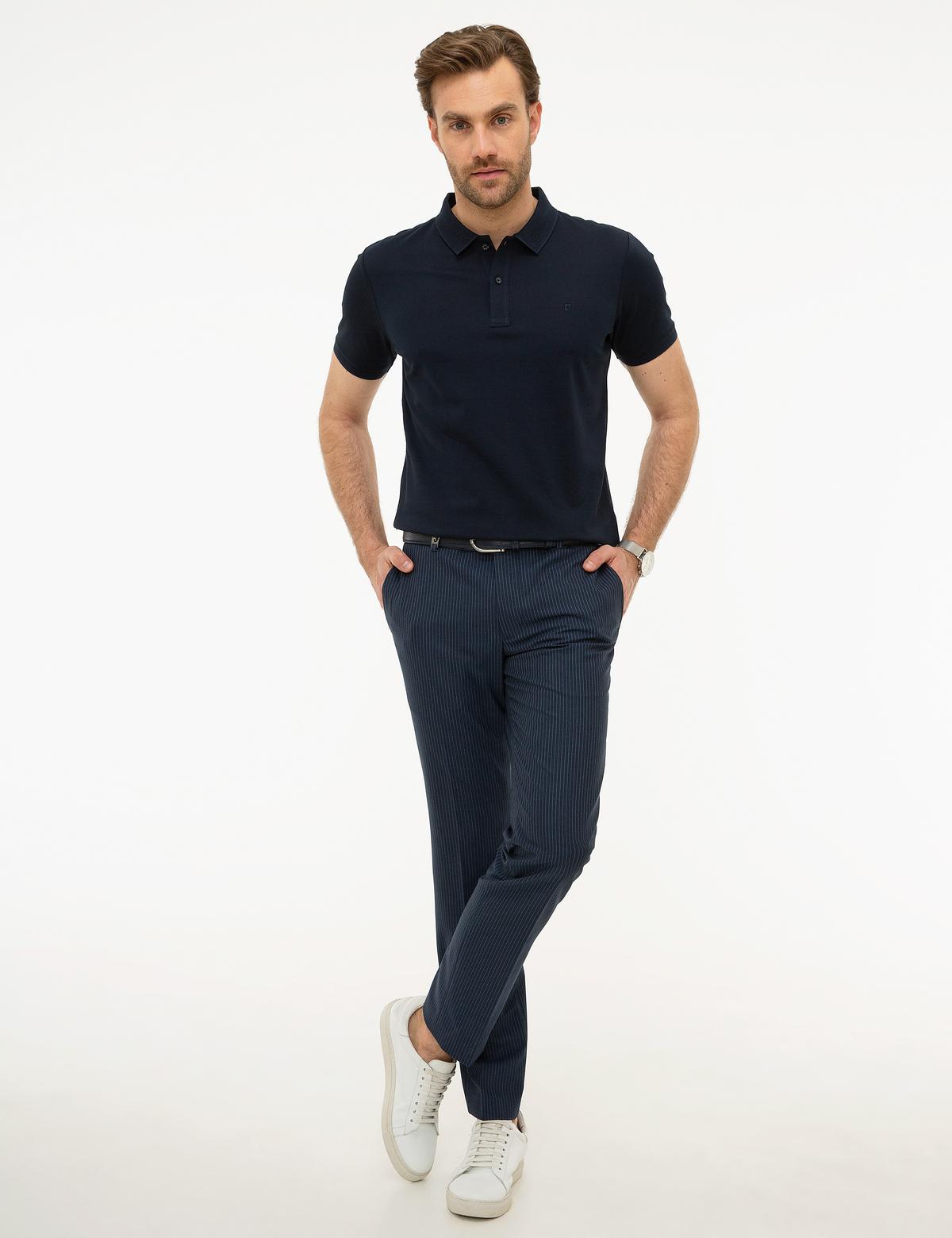 Koyu Lacivert Slim Fit Basic Polo Yaka T-Shirt - 50218618078