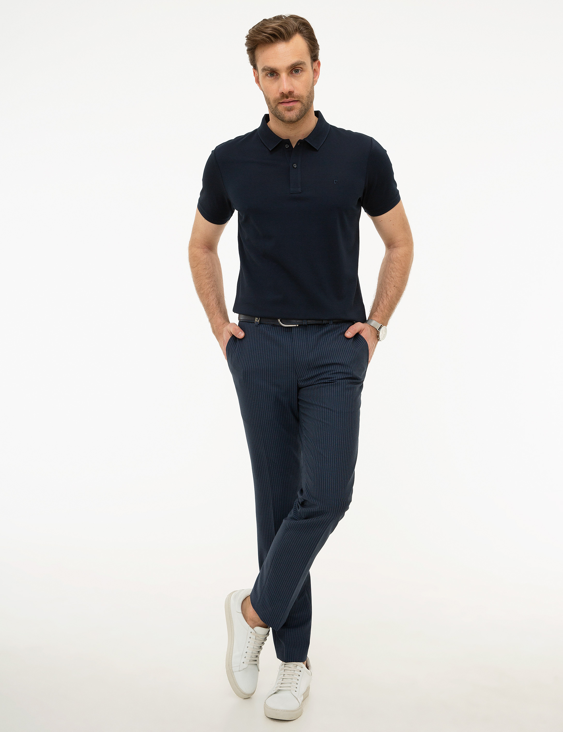 Koyu Lacivert Slim Fit Basic Polo Yaka T-Shirt - Image 4