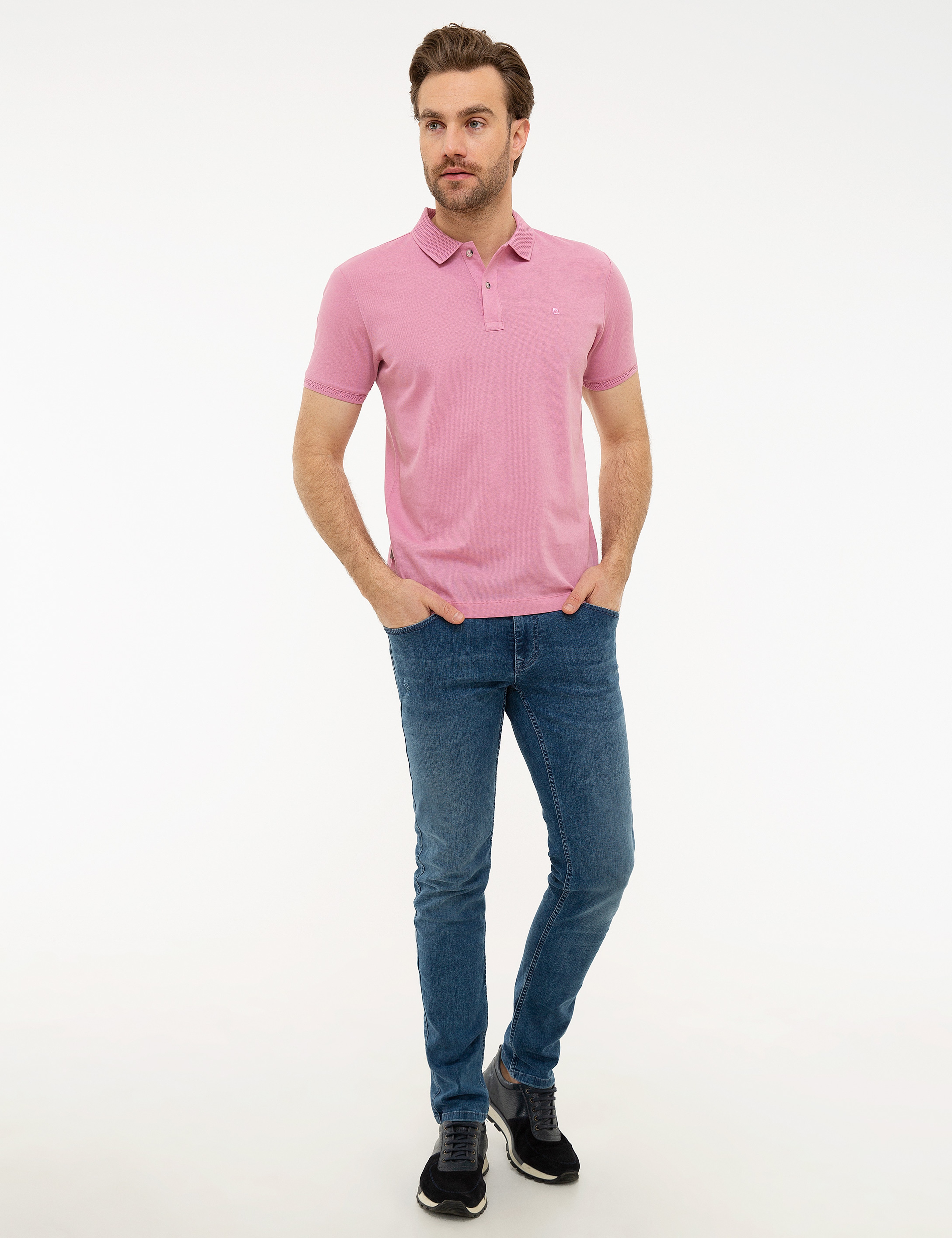 Pembe Slim Fit Basic Tişört - Image 4