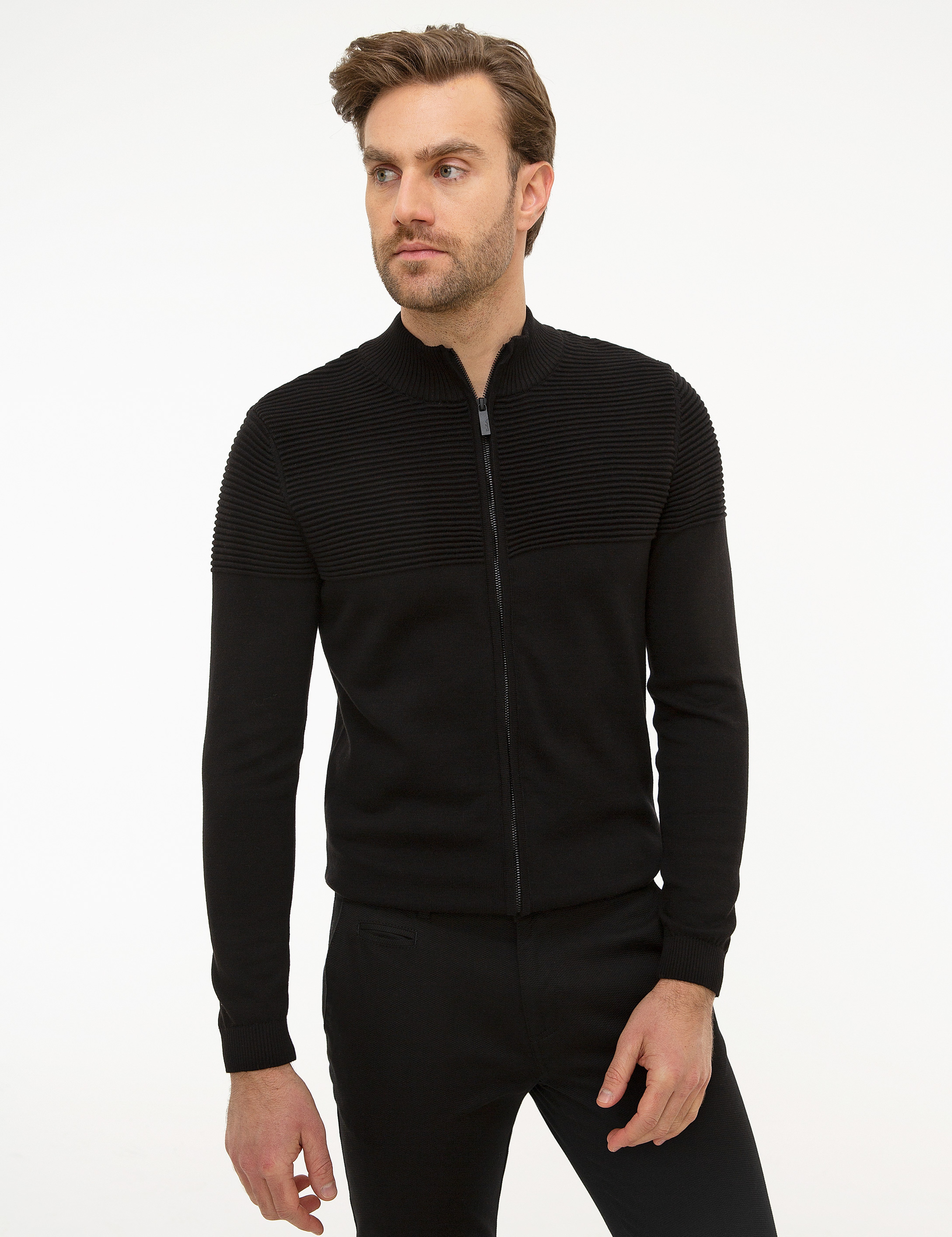 Siyah Slim Fit Triko Hırka