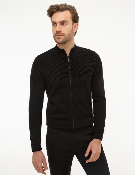 Siyah Slim Fit Triko Hırka - 50218133007