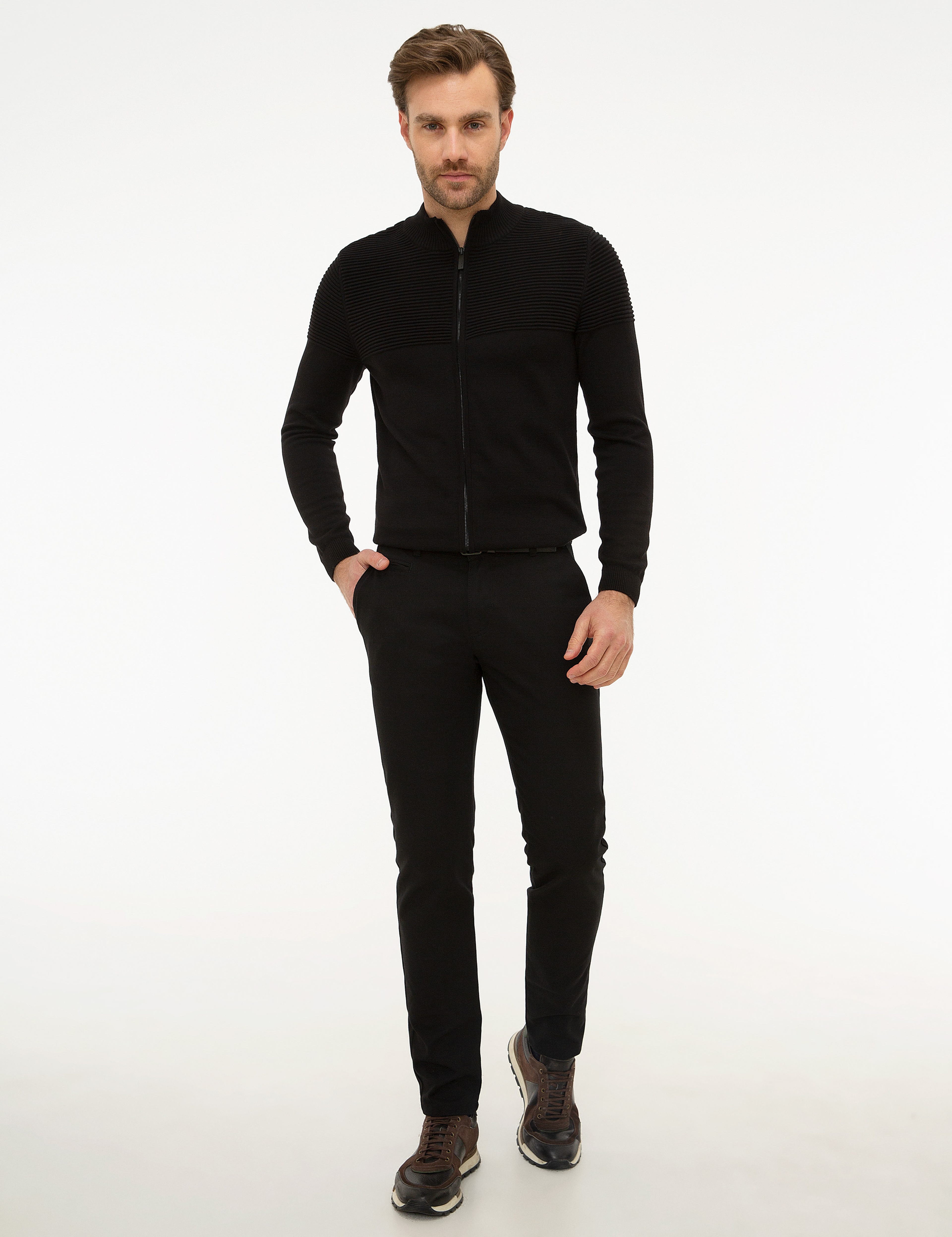Siyah Slim Fit Triko Hırka - Image 5
