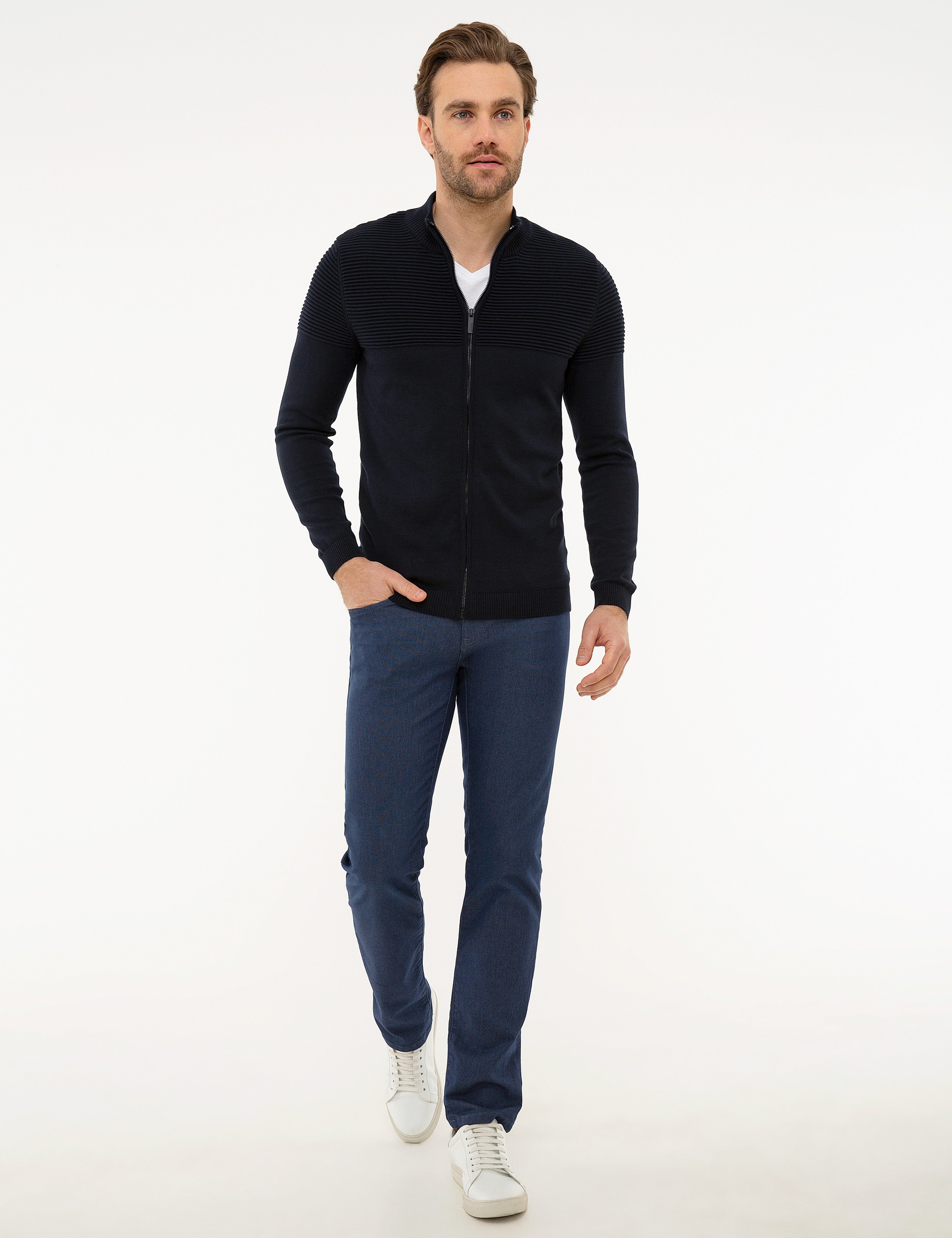 Koyu Lacivert Slim Fit Triko Hırka - Image 5