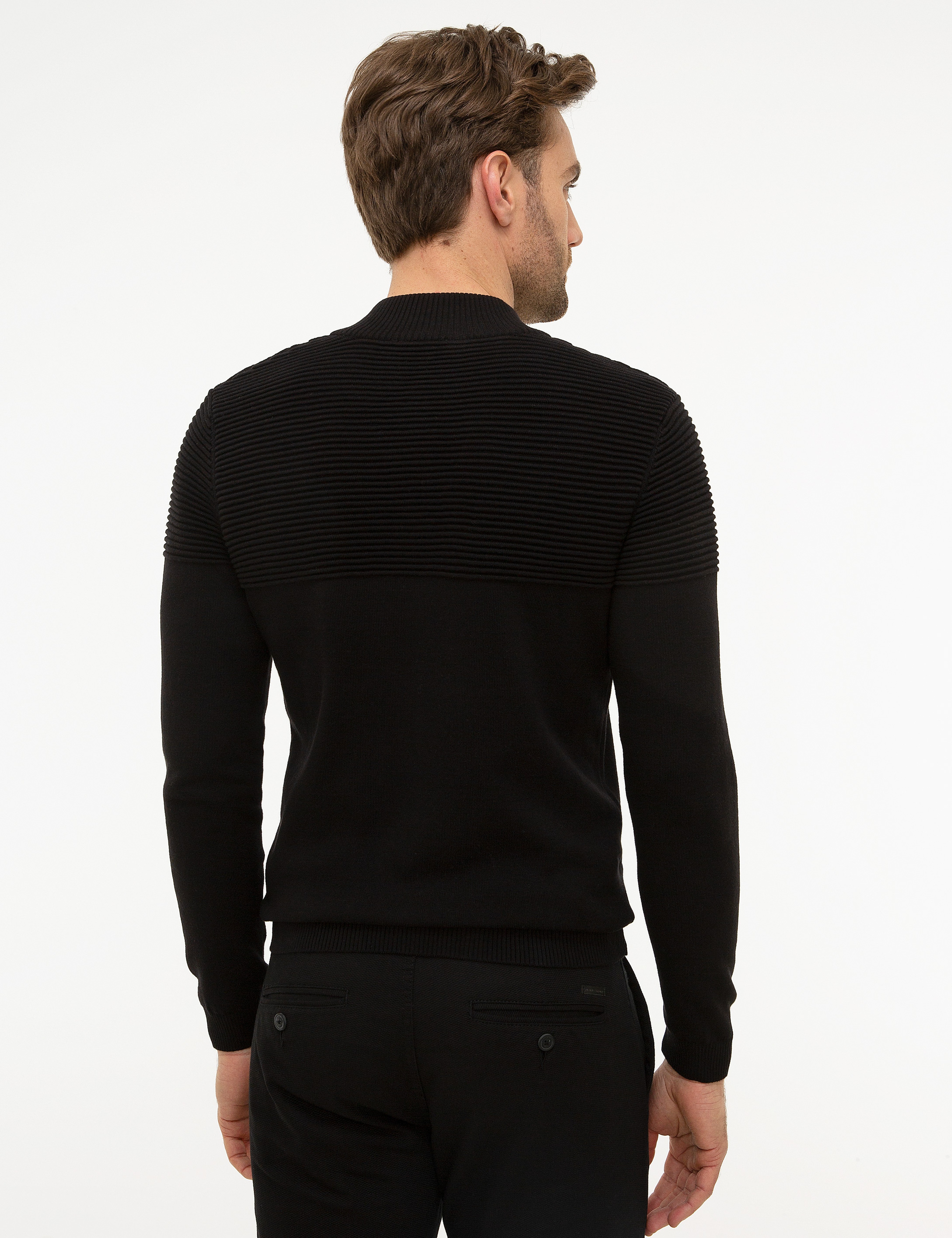 Siyah Slim Fit Triko Hırka - Image 4