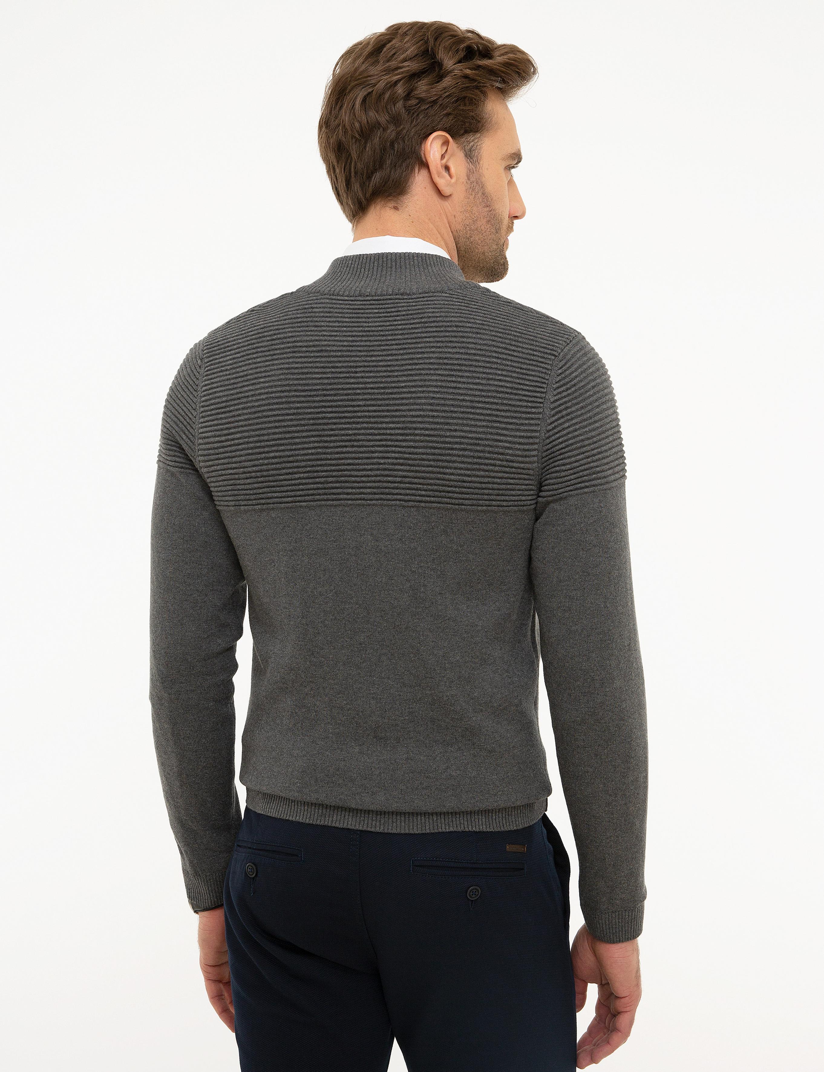 Gri Melanj Slim Fit Triko Hırka