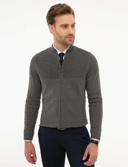 Gri Melanj Slim Fit Triko Hırka - 50218133027