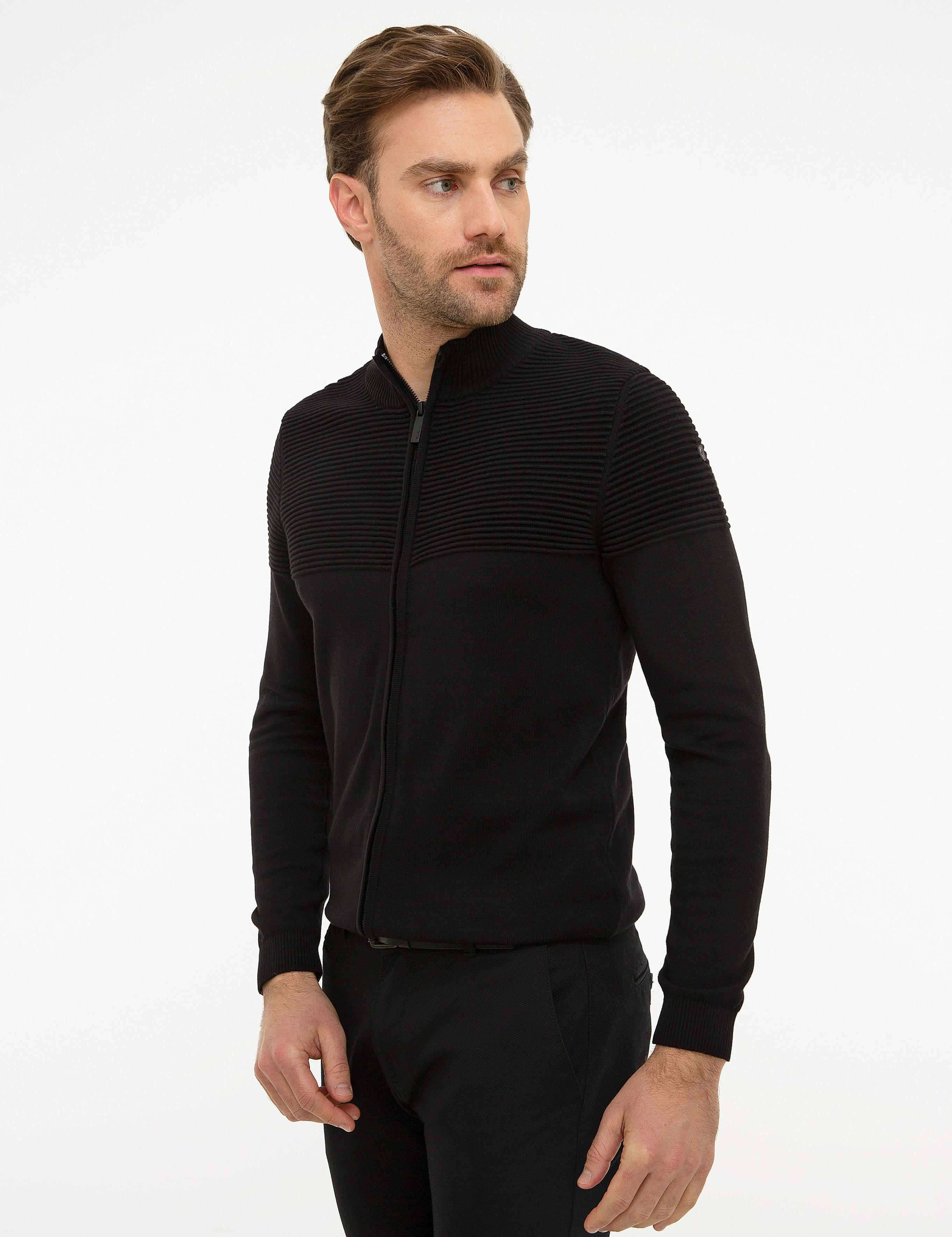 Siyah Slim Fit Triko Hırka