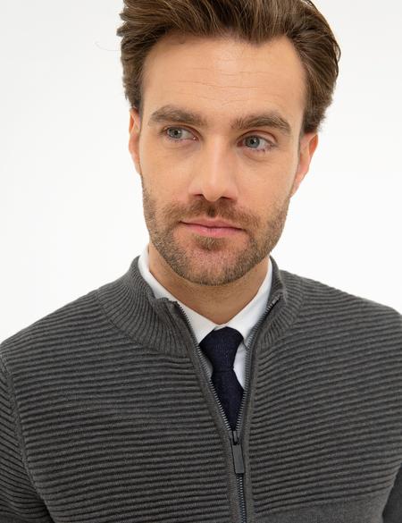 Gri Melanj Slim Fit Triko Hırka - 50218133027