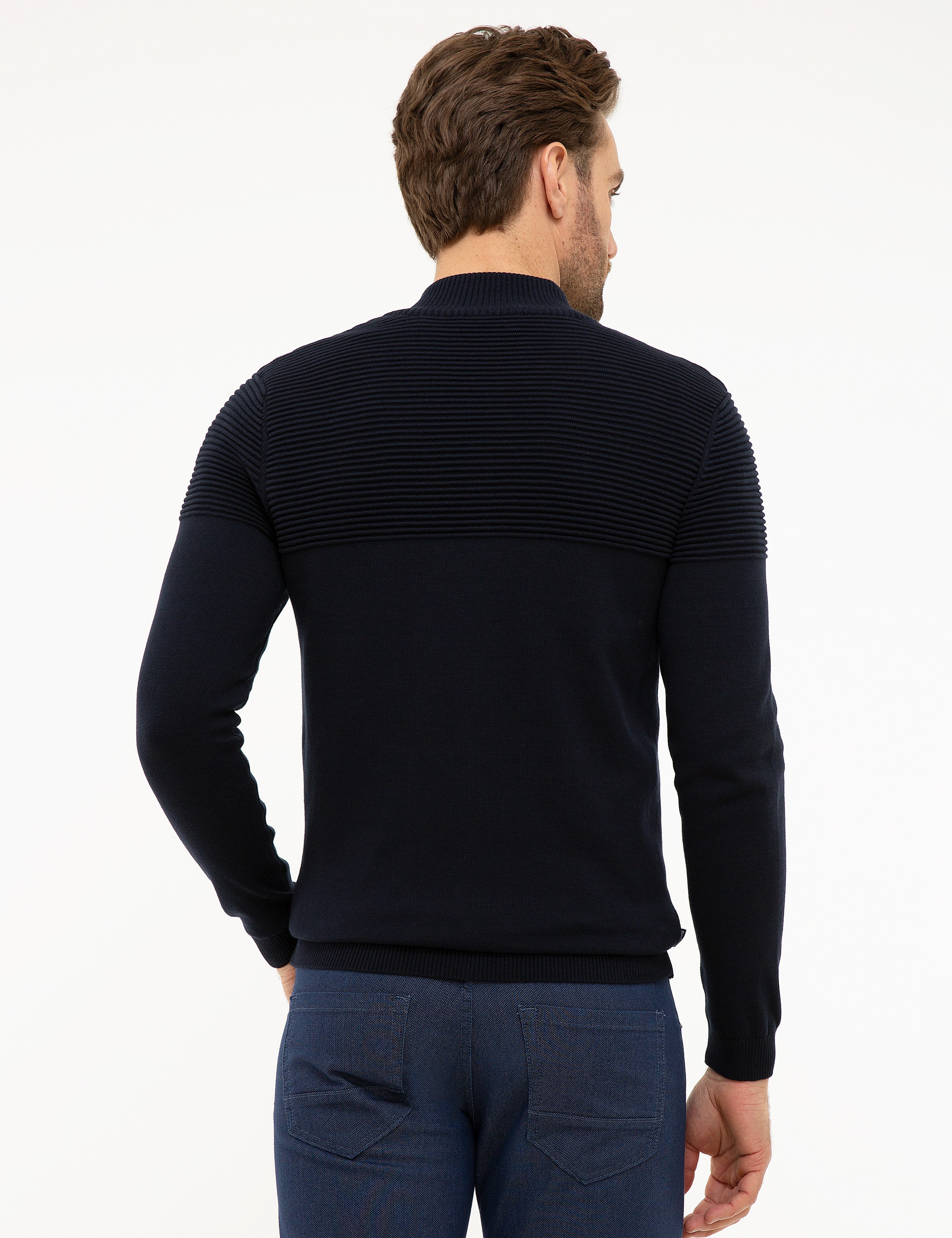 Koyu Lacivert Slim Fit Triko Hırka - Image 4