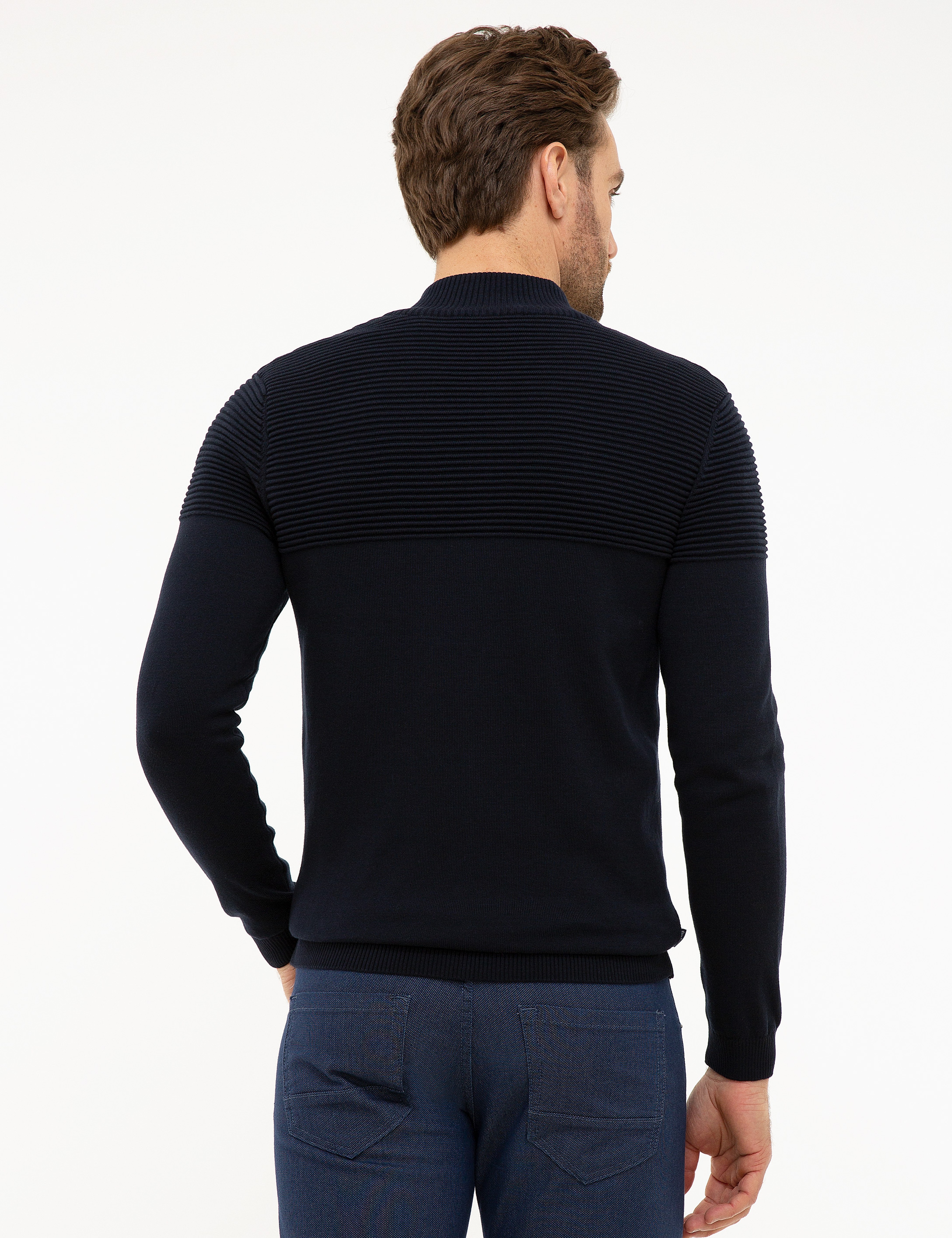 Koyu Lacivert Slim Fit Triko Hırka