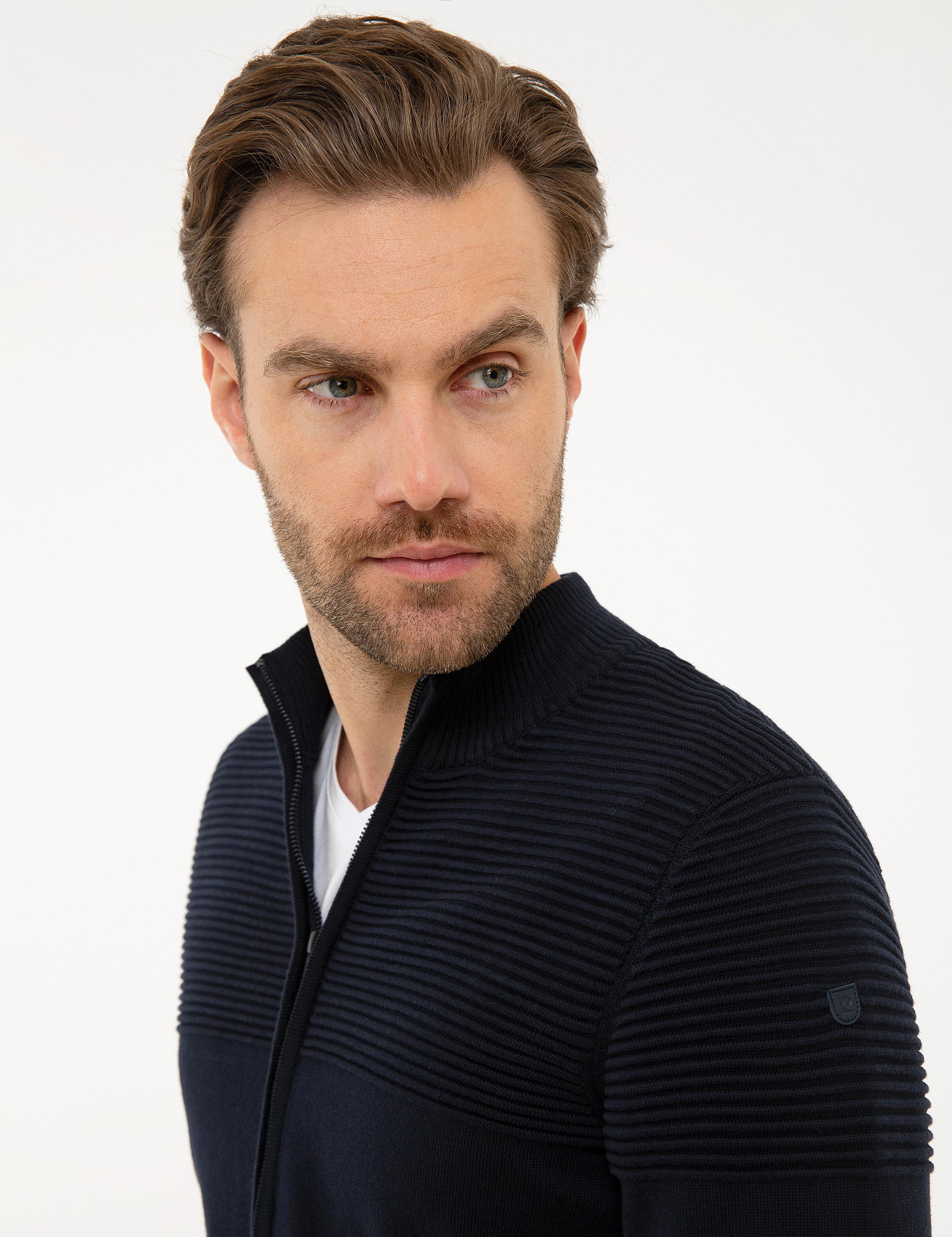 Koyu Lacivert Slim Fit Triko Hırka