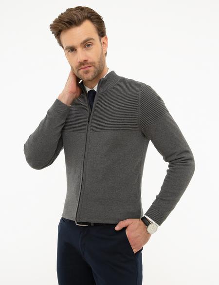 Gri Melanj Slim Fit Triko Hırka - 50218133027