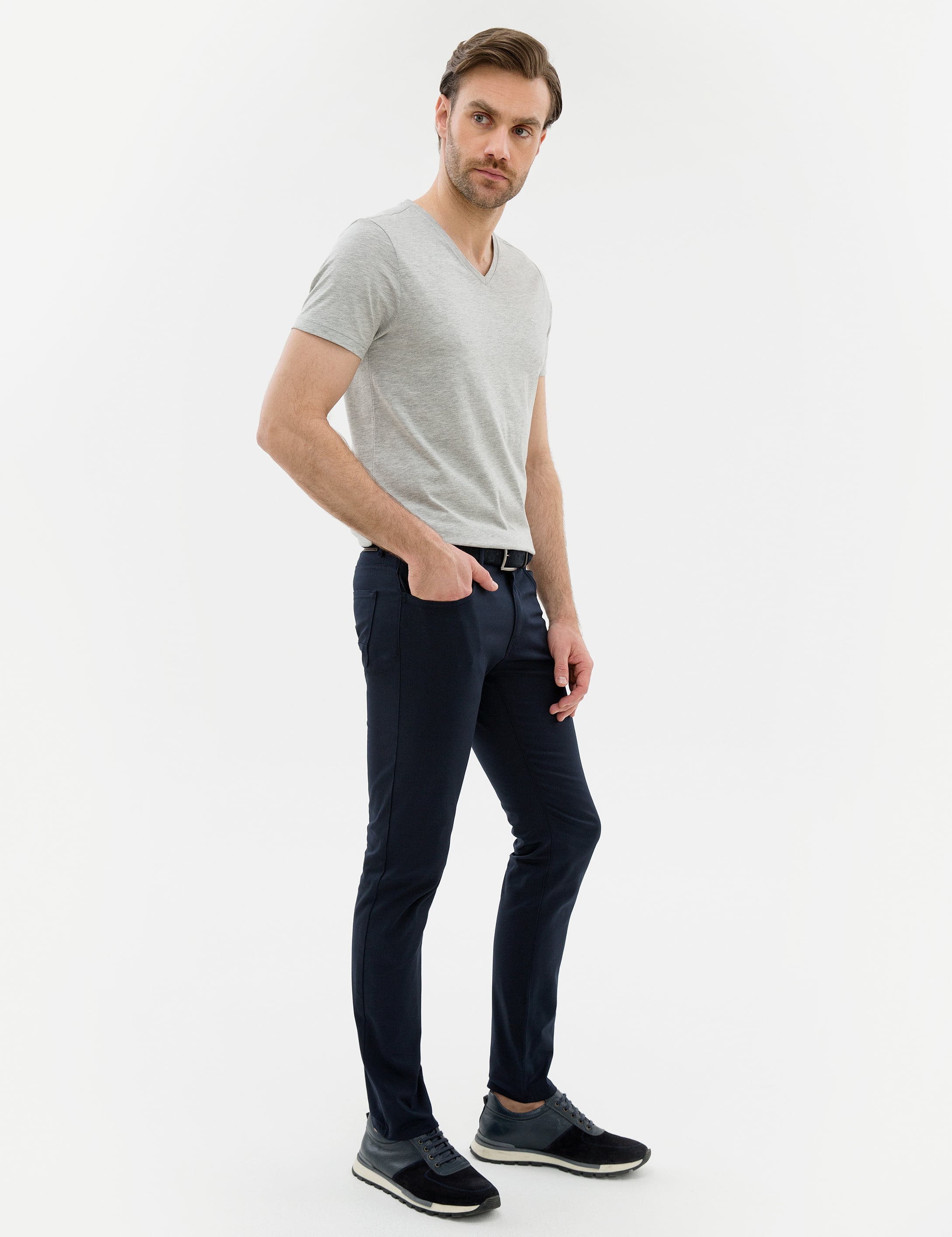 Lacivert Slim Fit Chino Pantolon - Image 2
