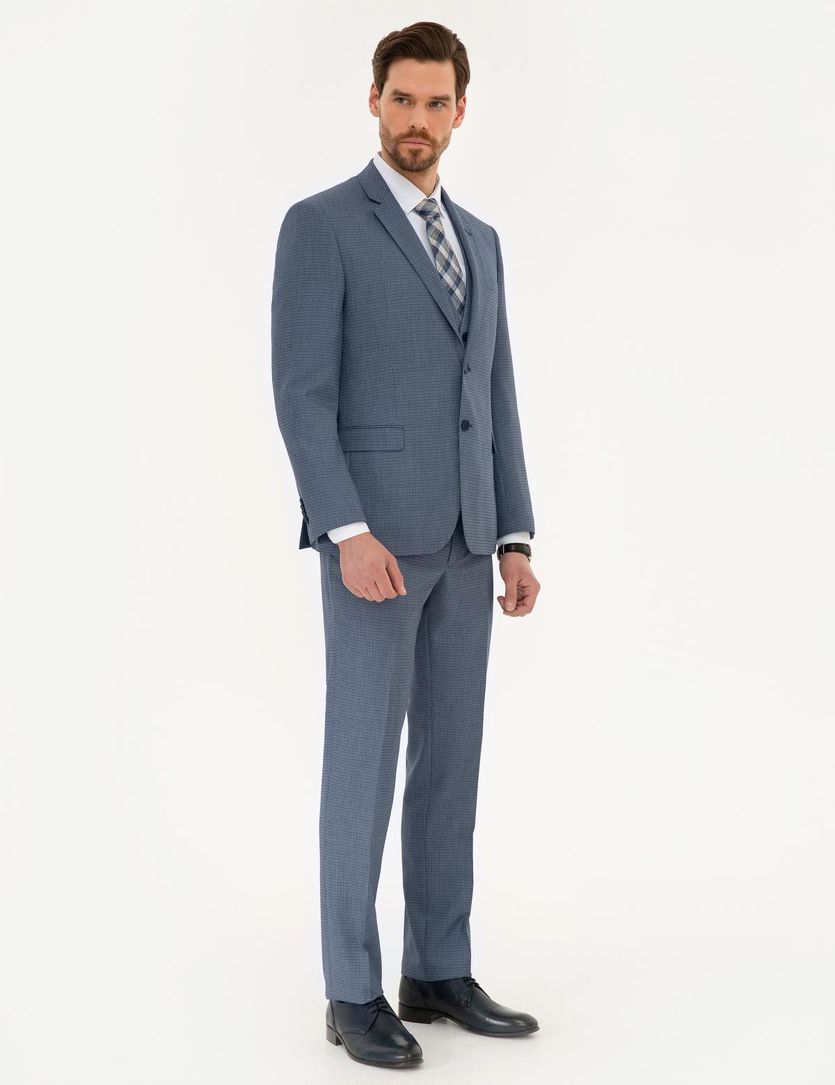 Koyu Mavi Slim Fit Yelekli Takım Elbise - 50219925065