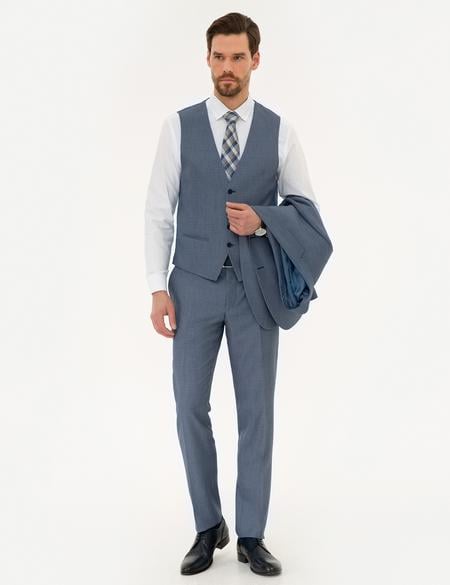 Koyu Mavi Slim Fit Yelekli Takım Elbise - 50219925065