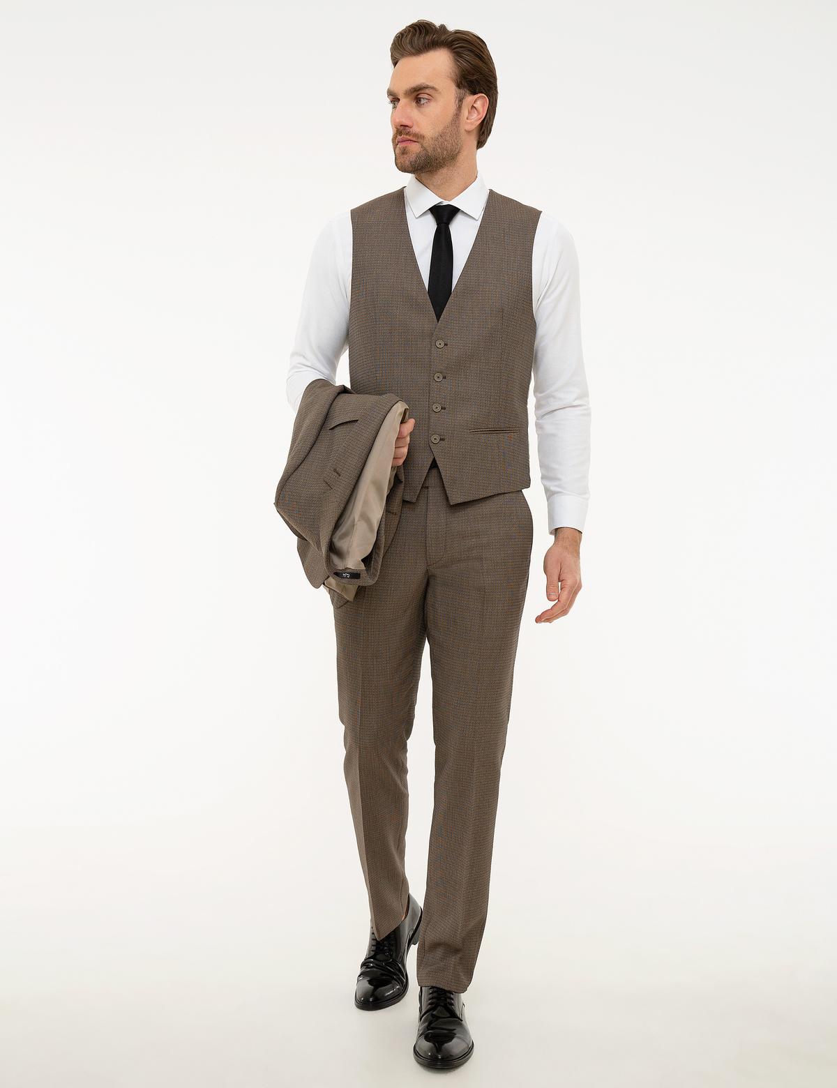 Açık Kahverengi Slim Fit Takım Elbise - 50219925077