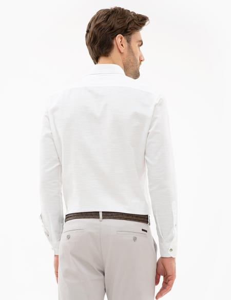 Beyaz Slim Fit Keten Karışımlı Gömlek - 50220188001