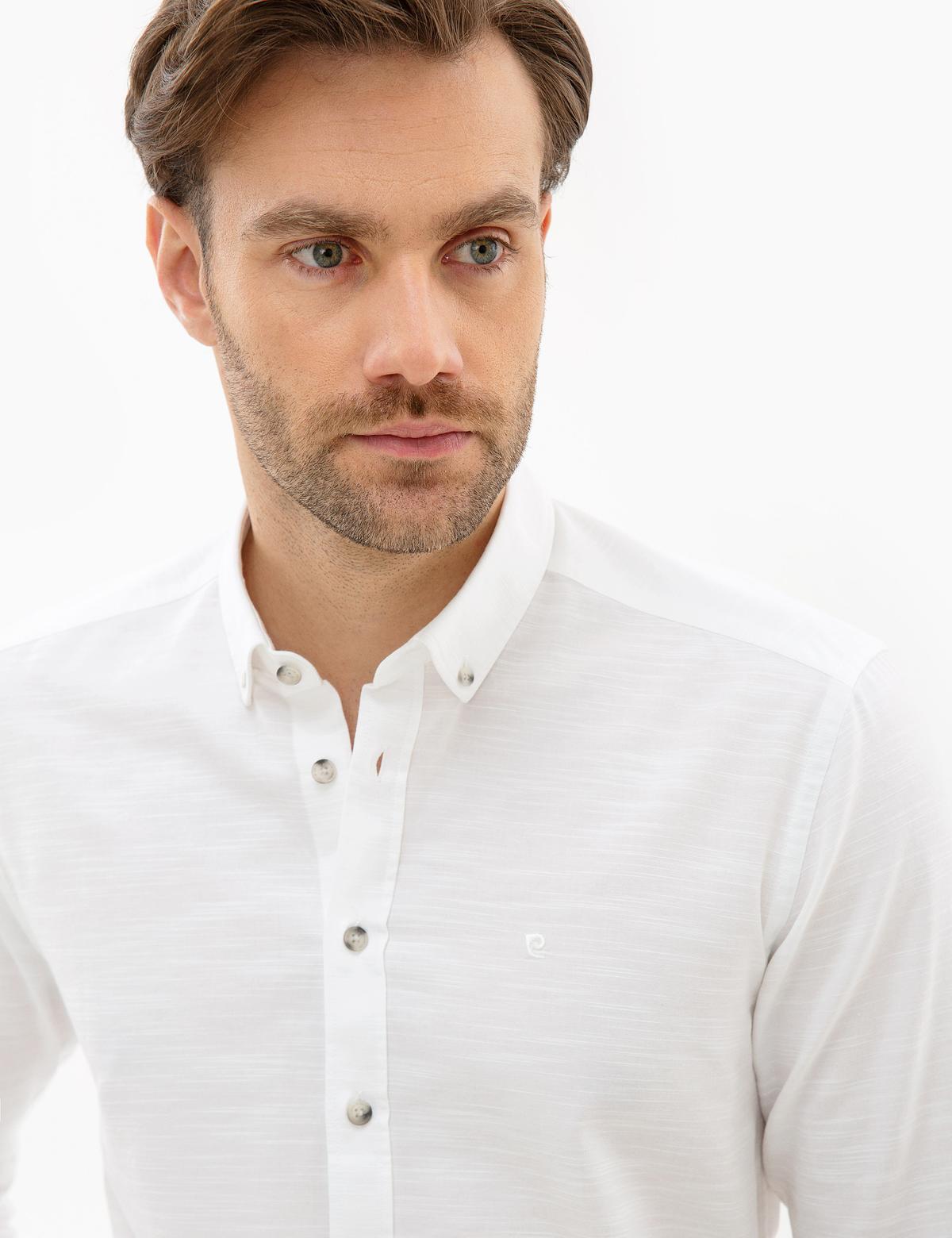 Beyaz Slim Fit Keten Karışımlı Gömlek - 50220188001