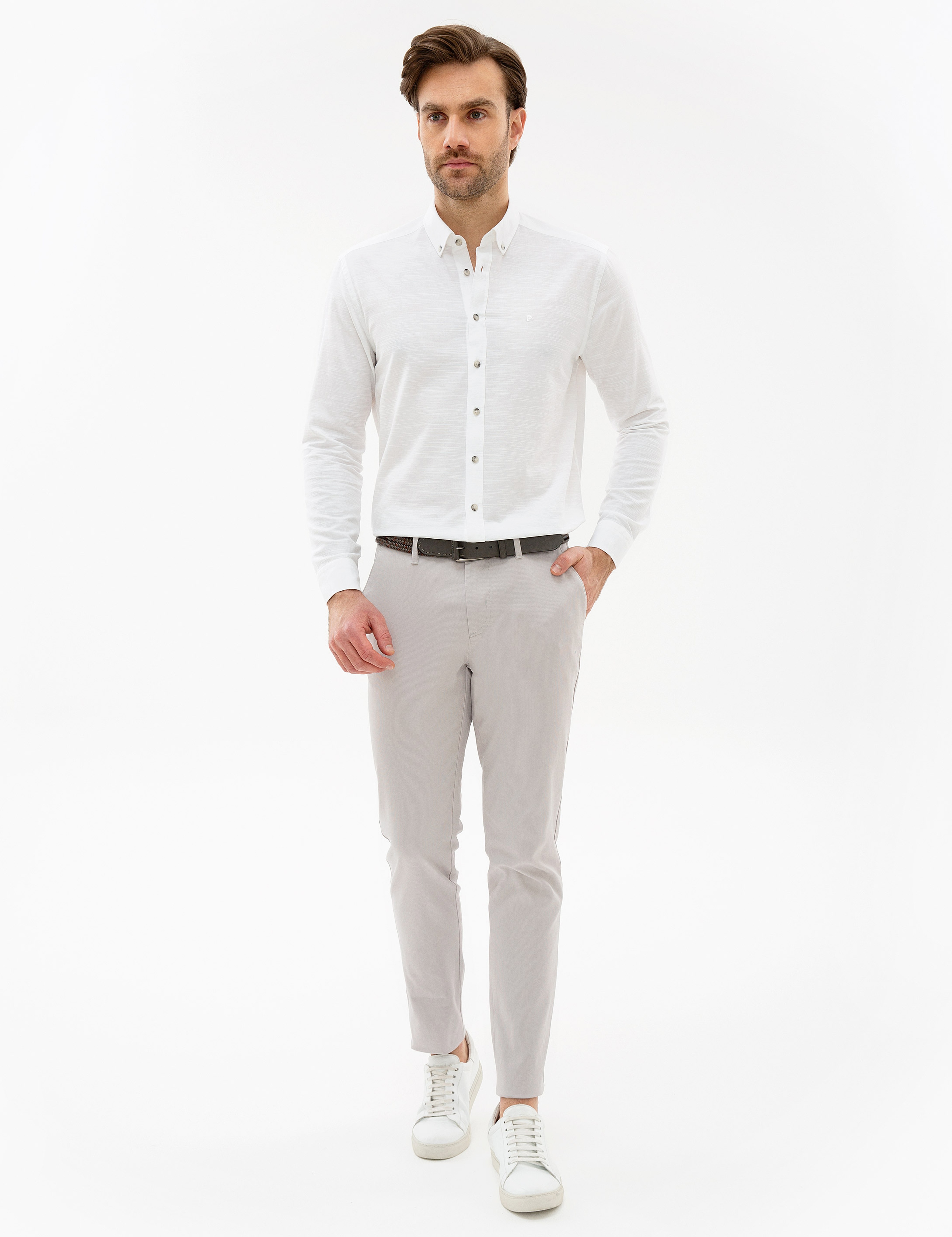 Beyaz Slim Fit Keten Karışımlı Gömlek - Image 4